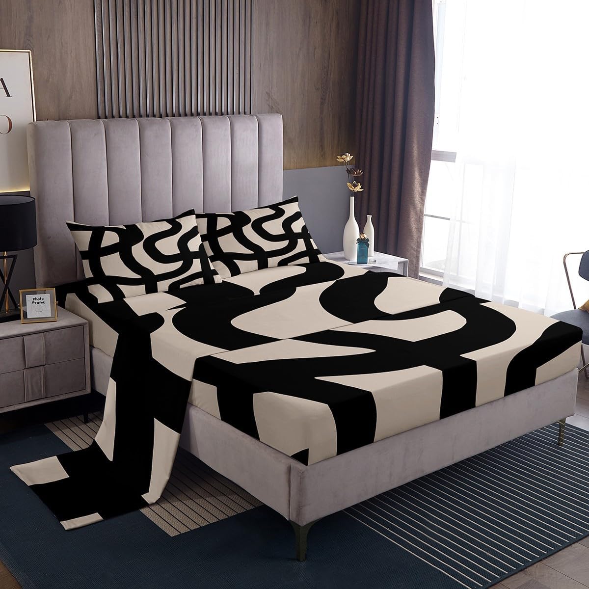 Jejeloiu Modern Geometric Bed Sheet Set King Size
