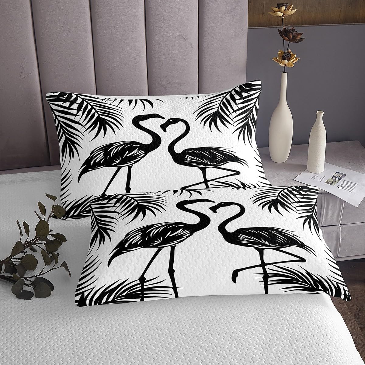 Erosebridal Flamingo Bedspread Set King Size Black and White