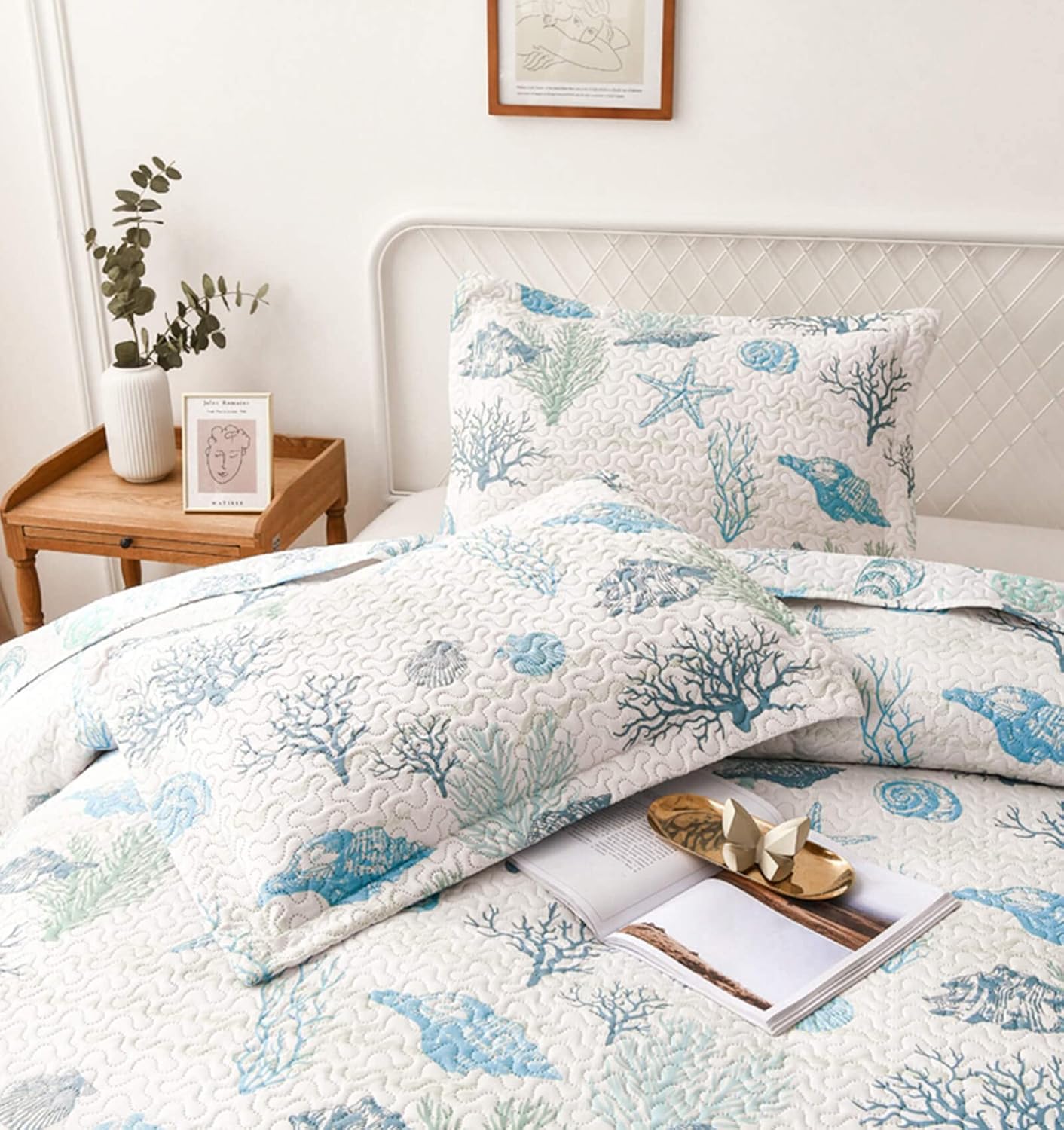 CHESITY 3-Piece Ocean Quilt Set Twin Size