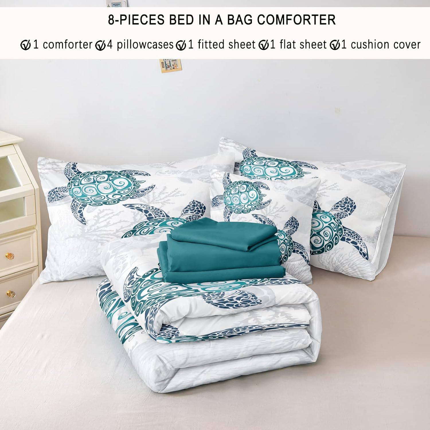 Bedbay Ocean Turtle Comforter Set 8Pcs King