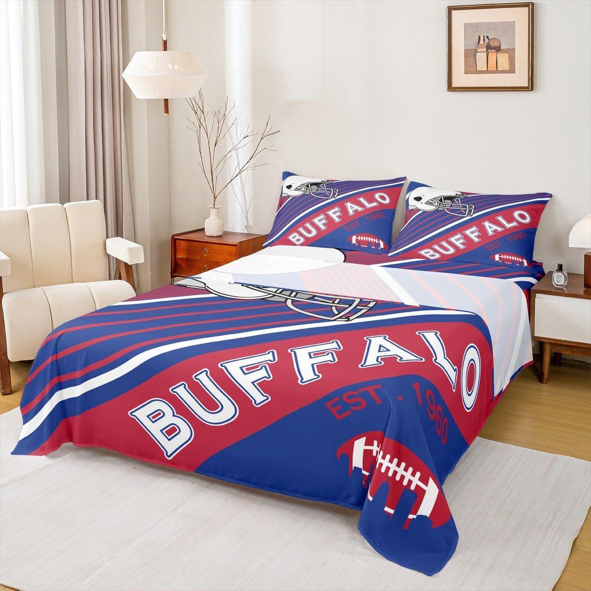 Erosebridal Boys Football Sheet Set Blue Red