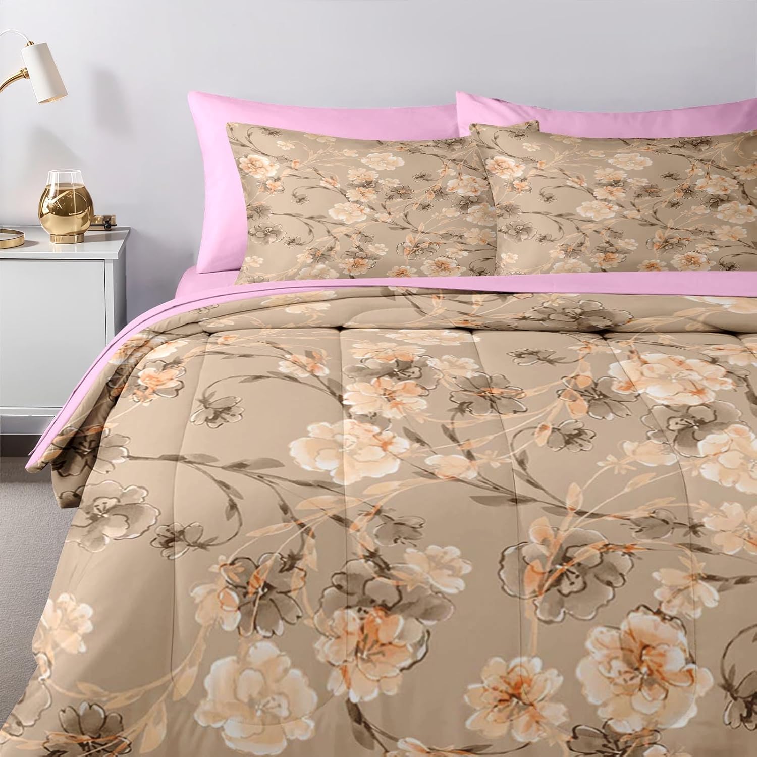 Nesker 7 Pcs Comforter Set King Size Floral Bedding