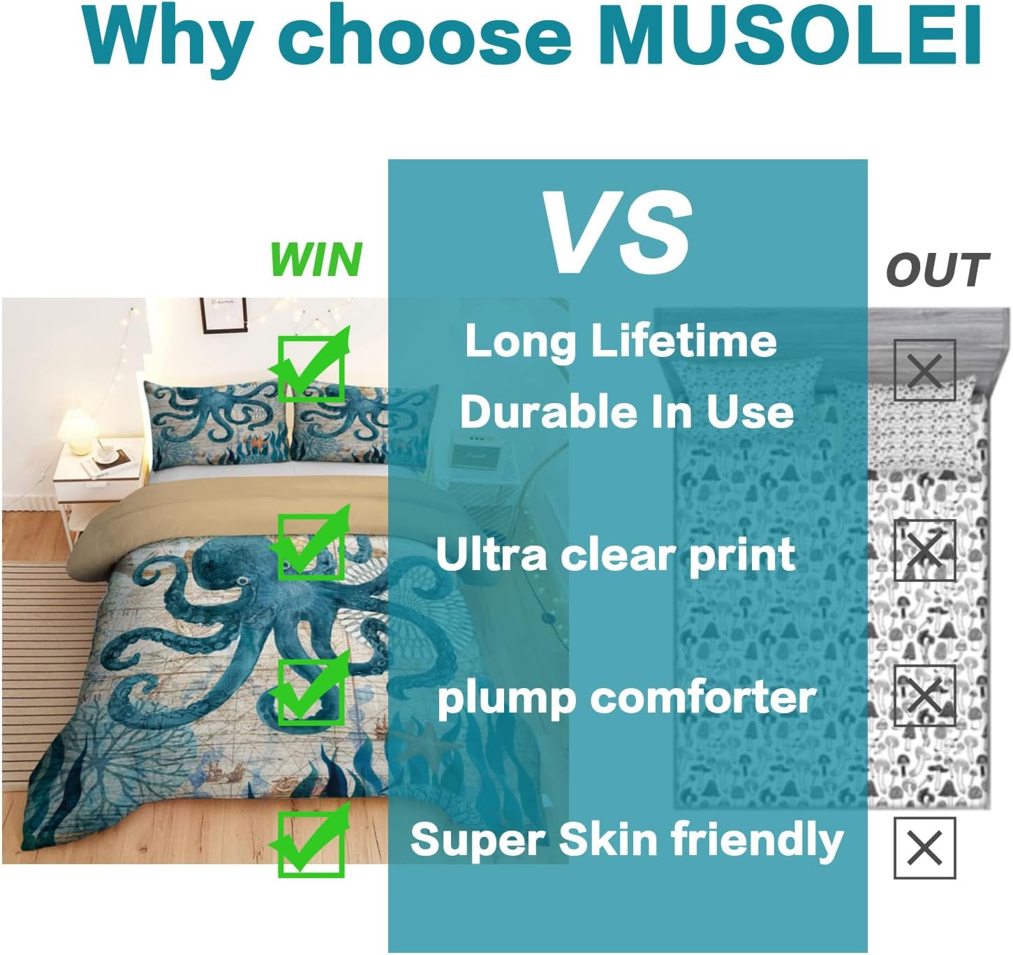 MUSOLEI Ocean Themed Comforter Set Queen Size