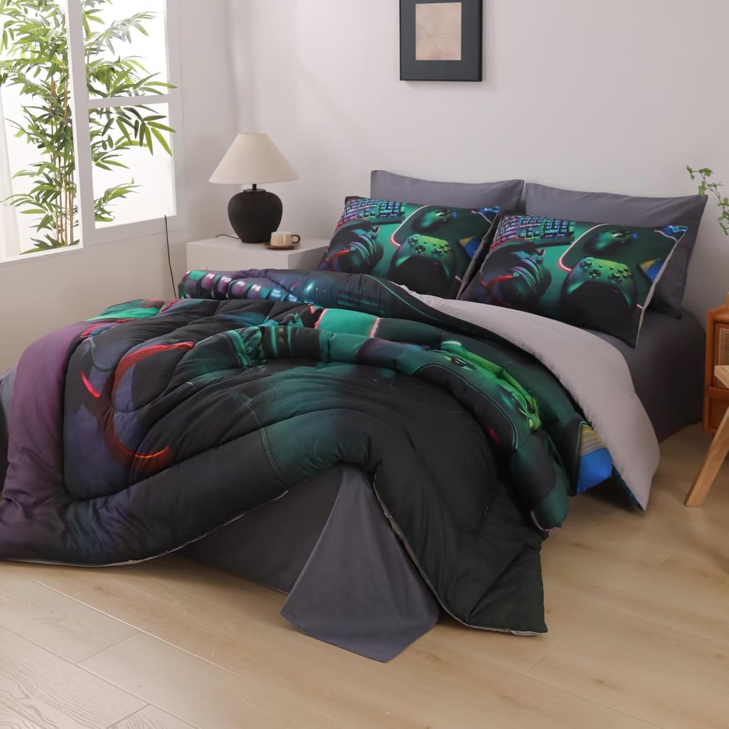 6 Pieces Gamer Comforter Set Twin for Boys