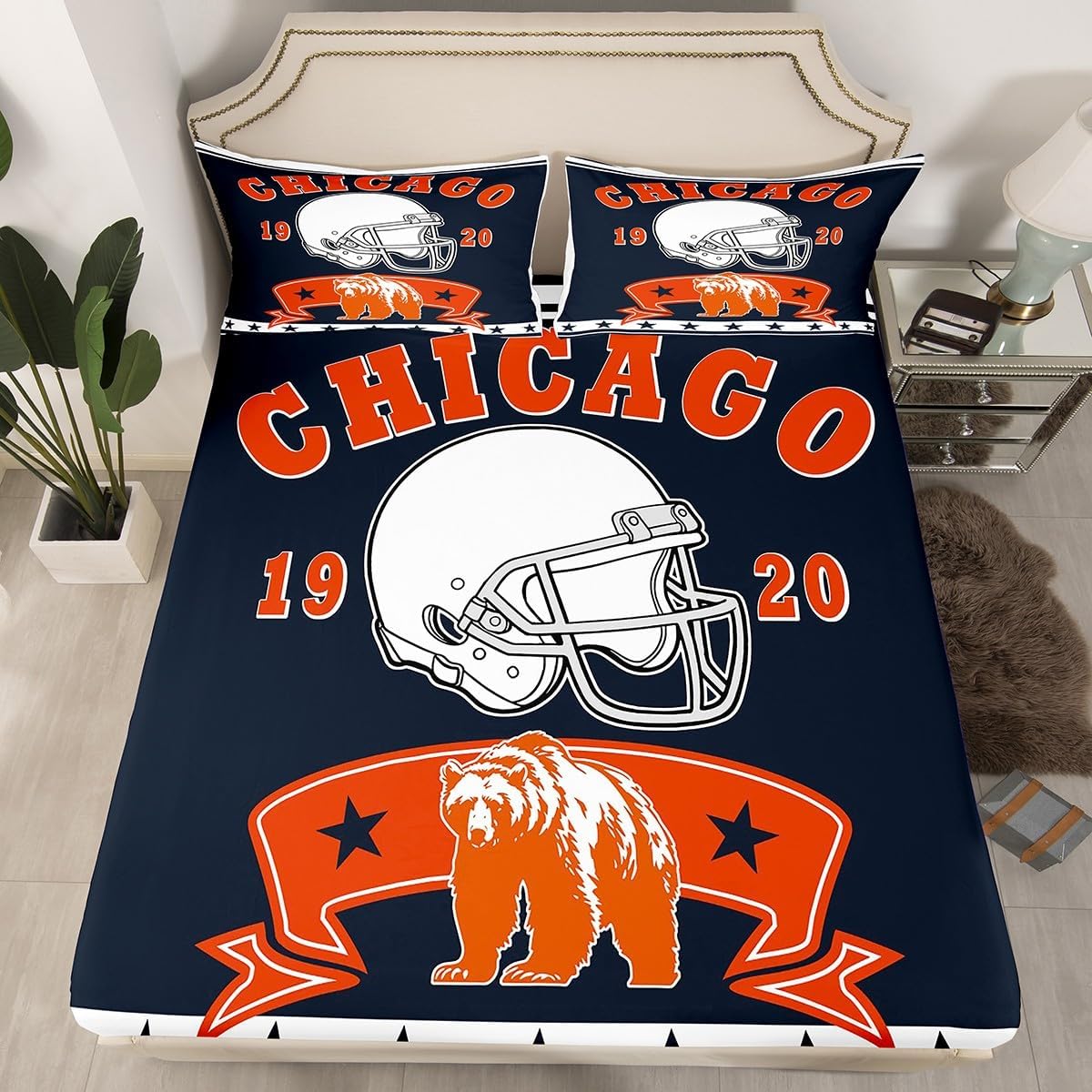 Erosebridal Kids Football King Sheet Set with Bear Pattern