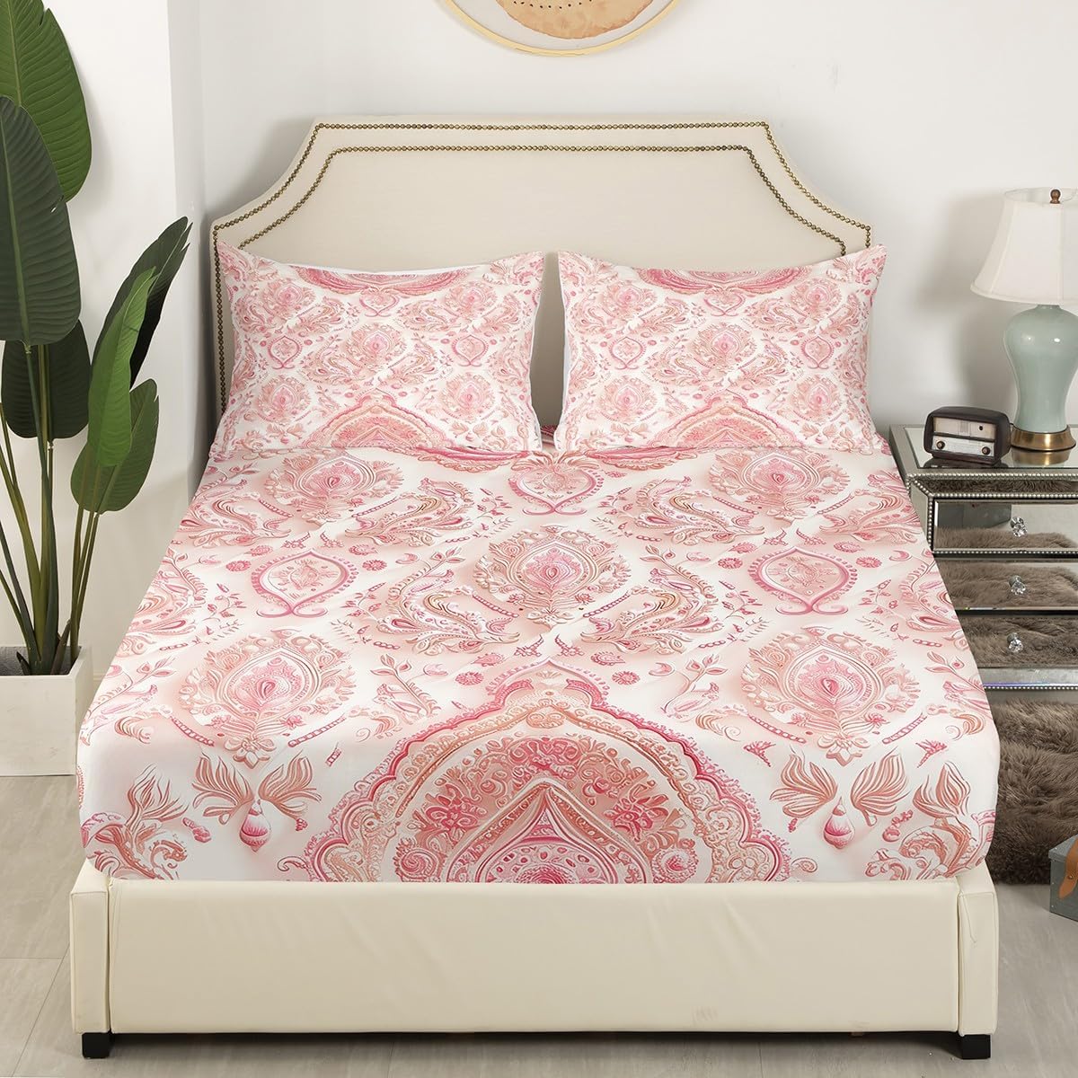 Castle Fairy 3D Pink Beige Fitted Sheet Twin Set 2 Pcs