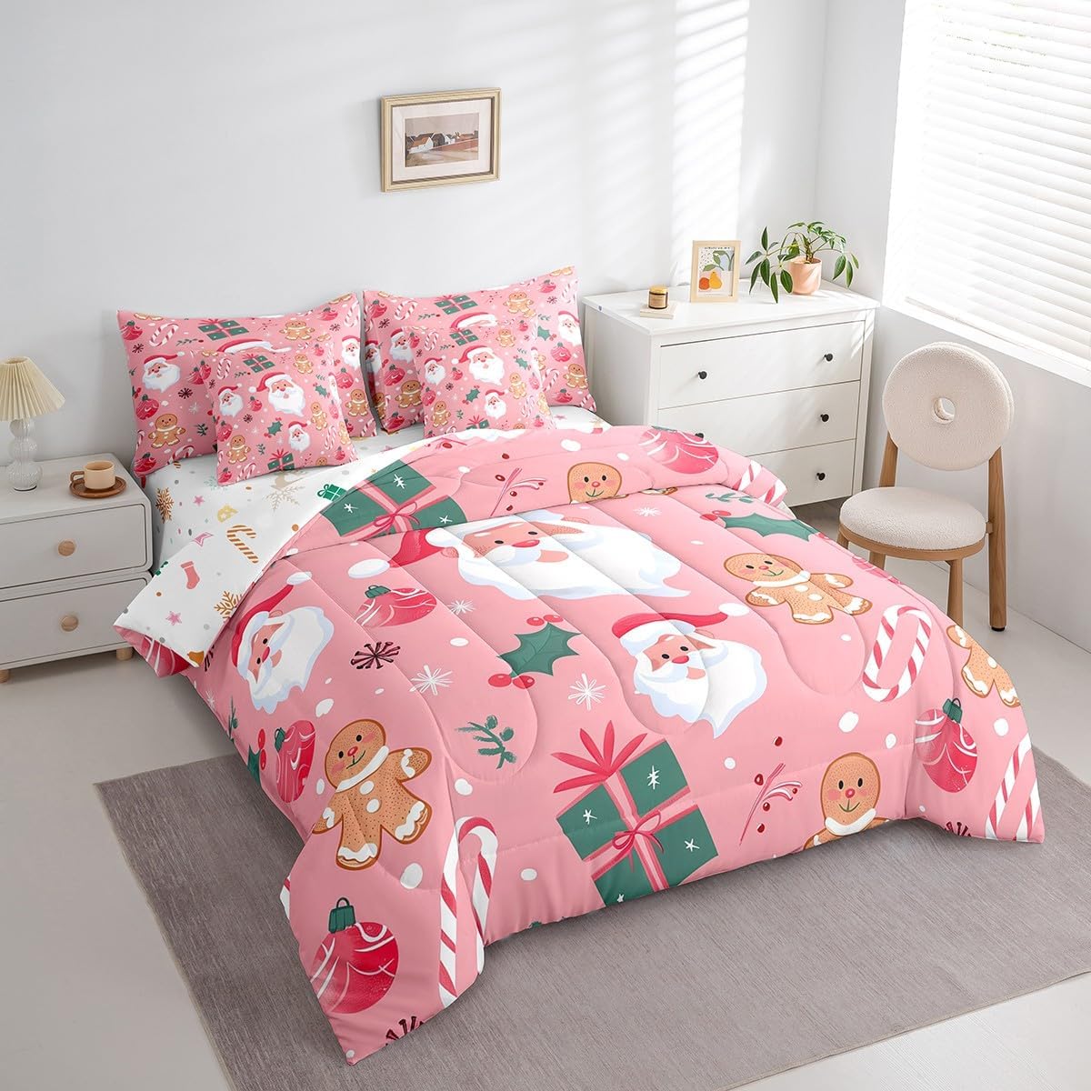 Feelyou Merry Christmas Comforter Set 7 Pieces Queen