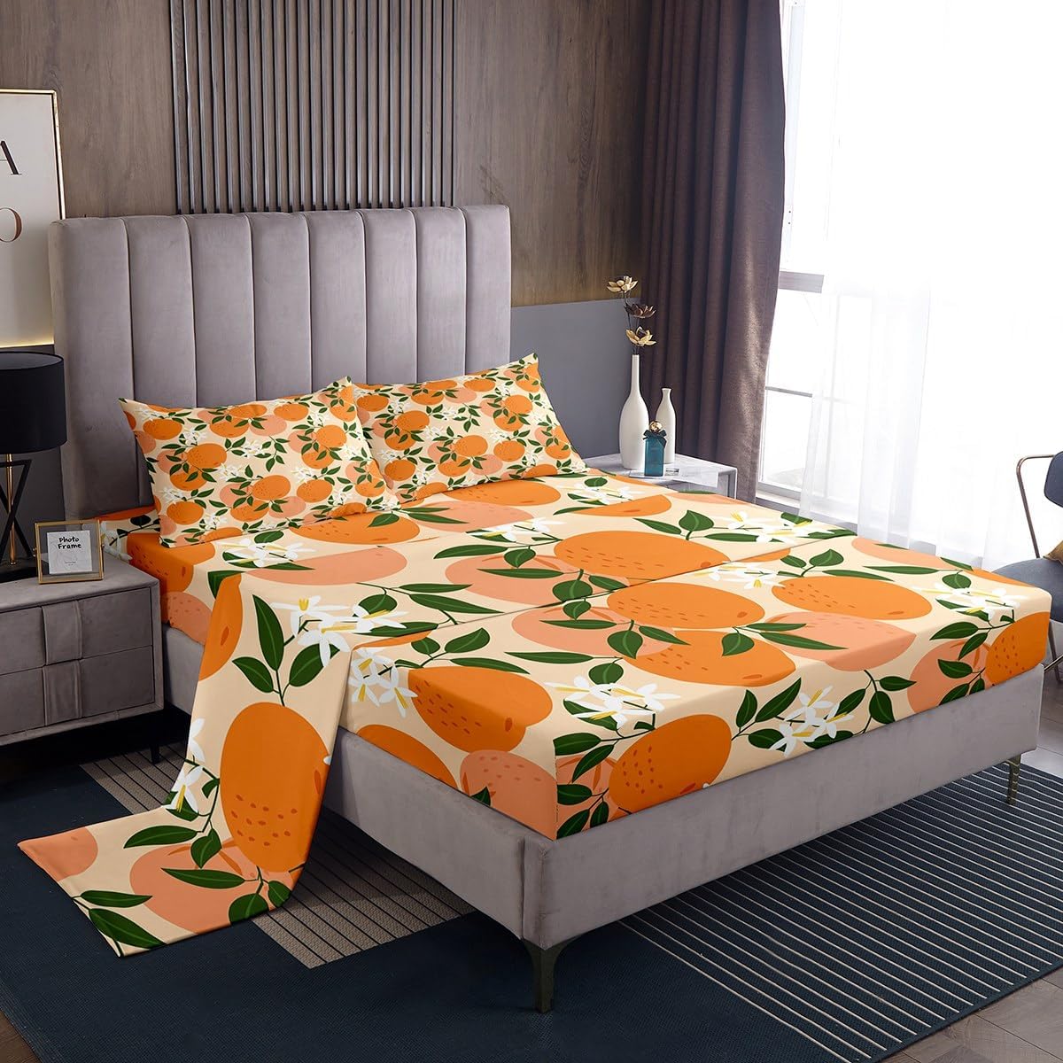 Feelyou Cartoon Orange Bedding Set for Kids 4pcs