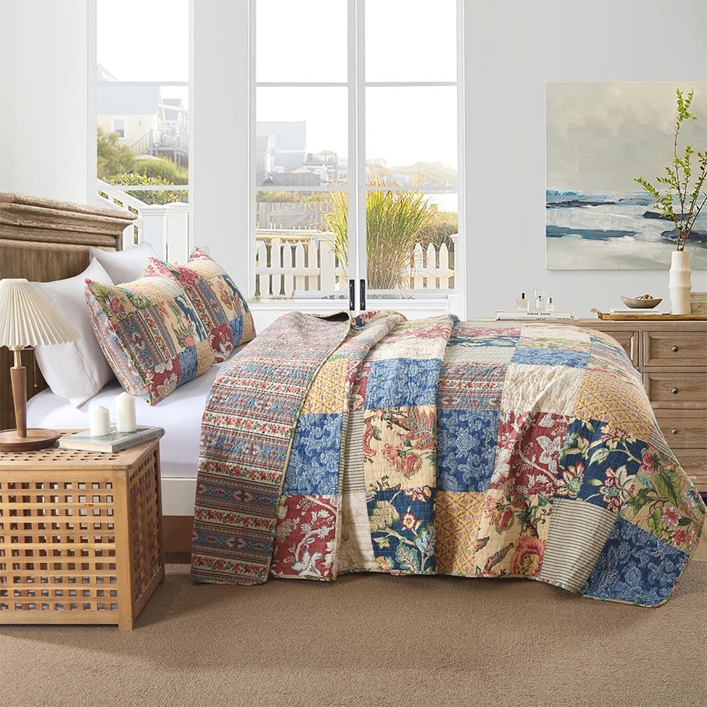 VISIMISI Cotton Patchwork Quilt Set 3 Pieces Reversible King Size
