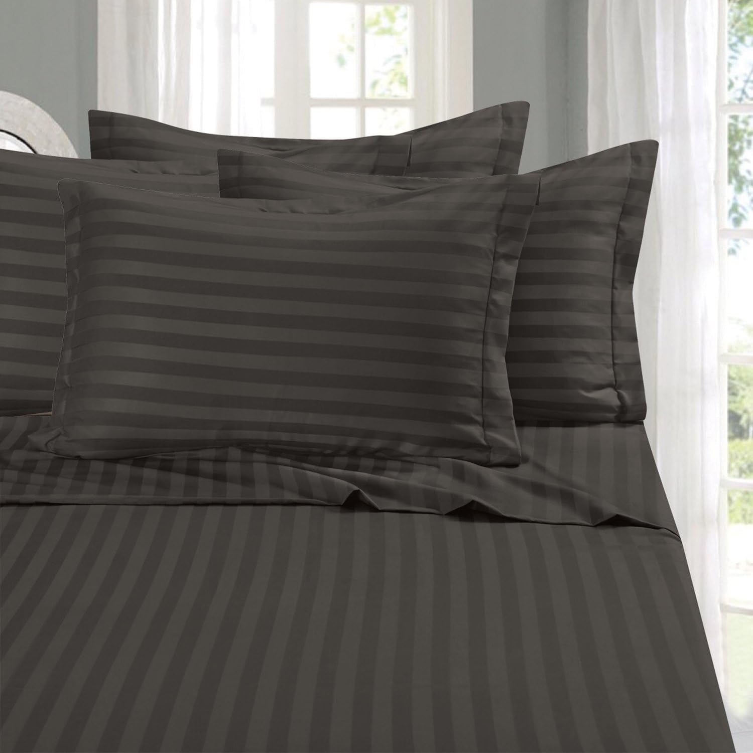 Elegant Comfort 4-Piece Damask Stripe Bed Sheet Set - Twin Grey