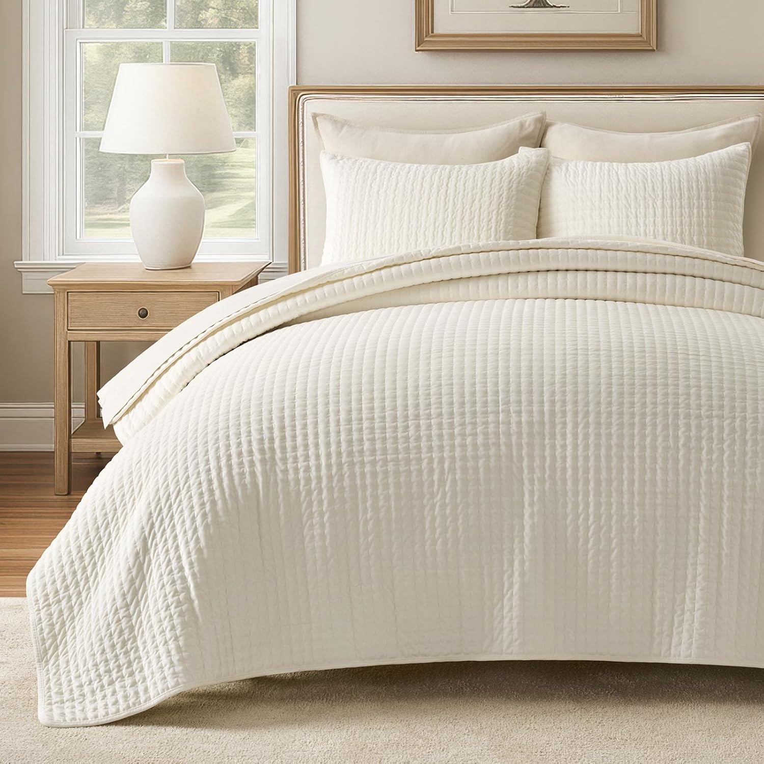 EVERGRACE Pearl Velvet Quilt Set King Size 3 Pieces