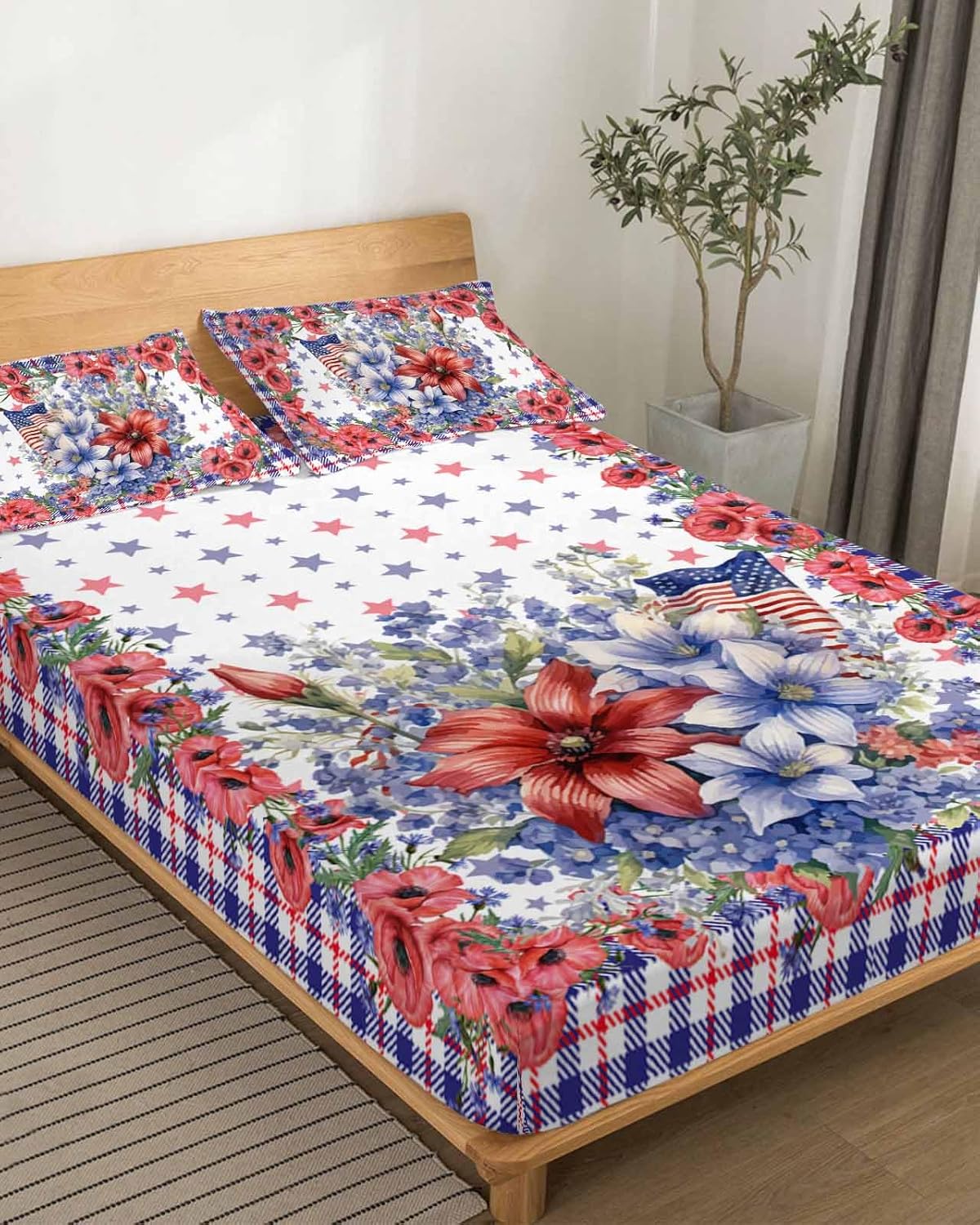 Boanket 4th of July Floral Full Sheet Set 4 Piece