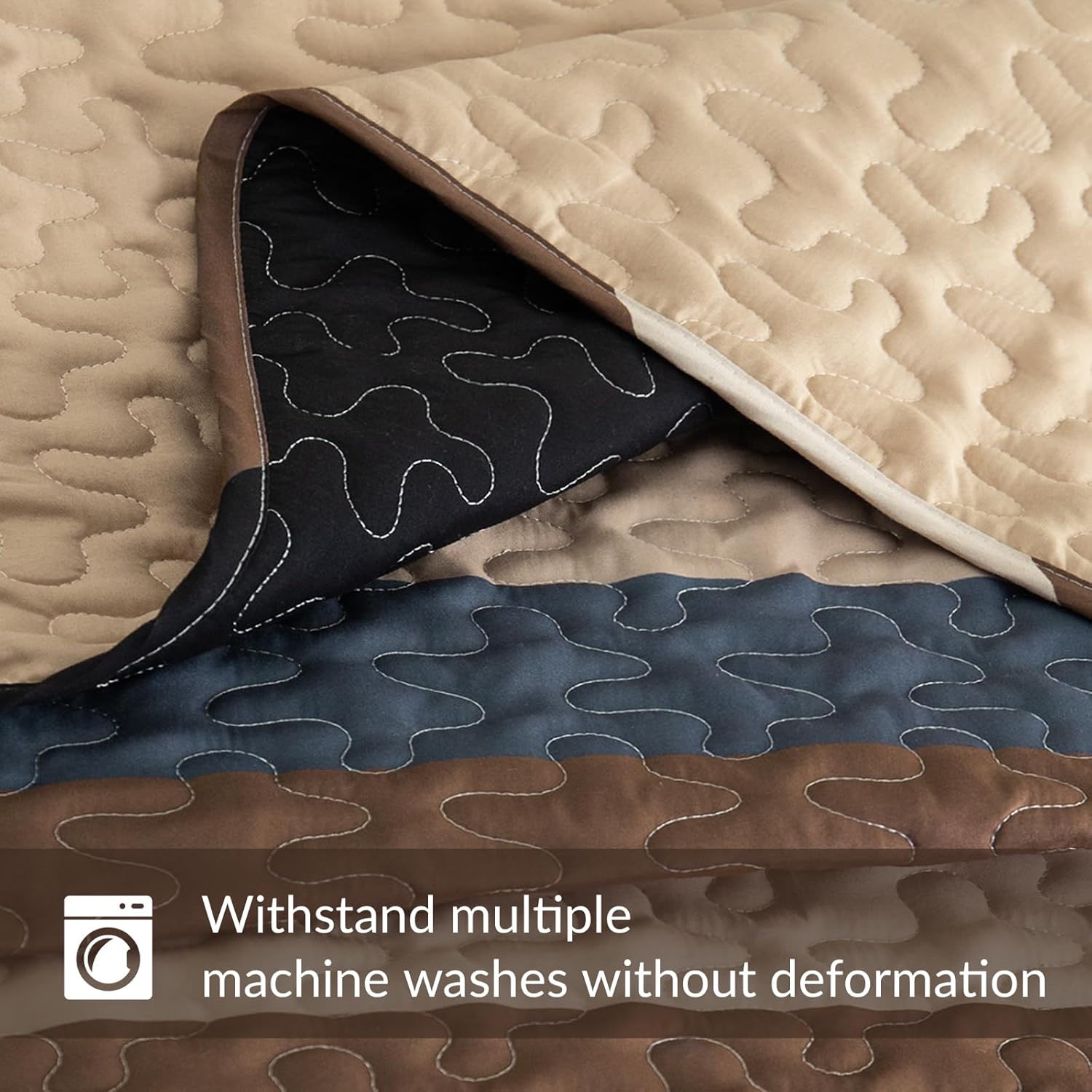 Whale Flotilla Reversible Quilt Set King Size Camel