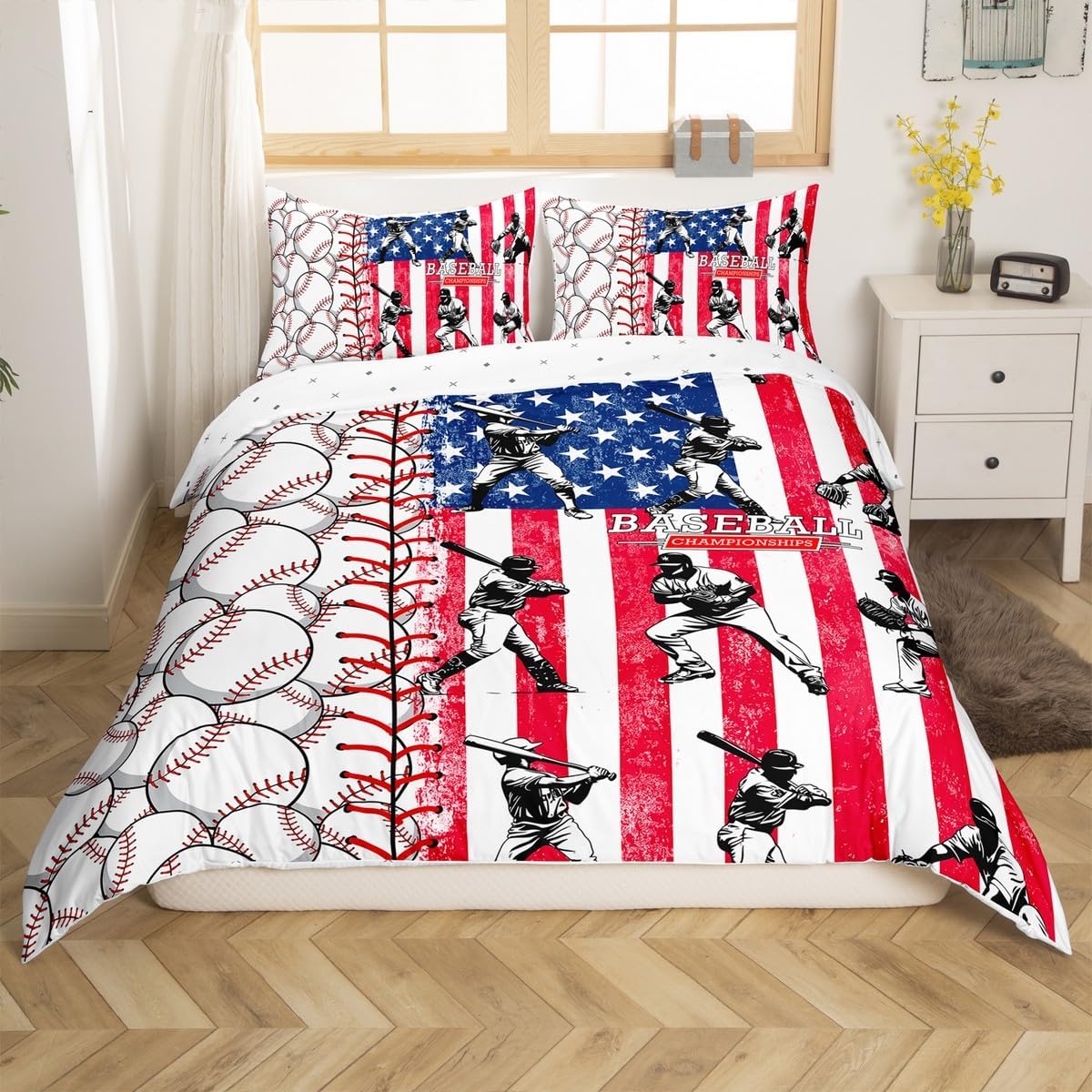 Red Blue Stars and Stripes Duvet Cover Set for Boys