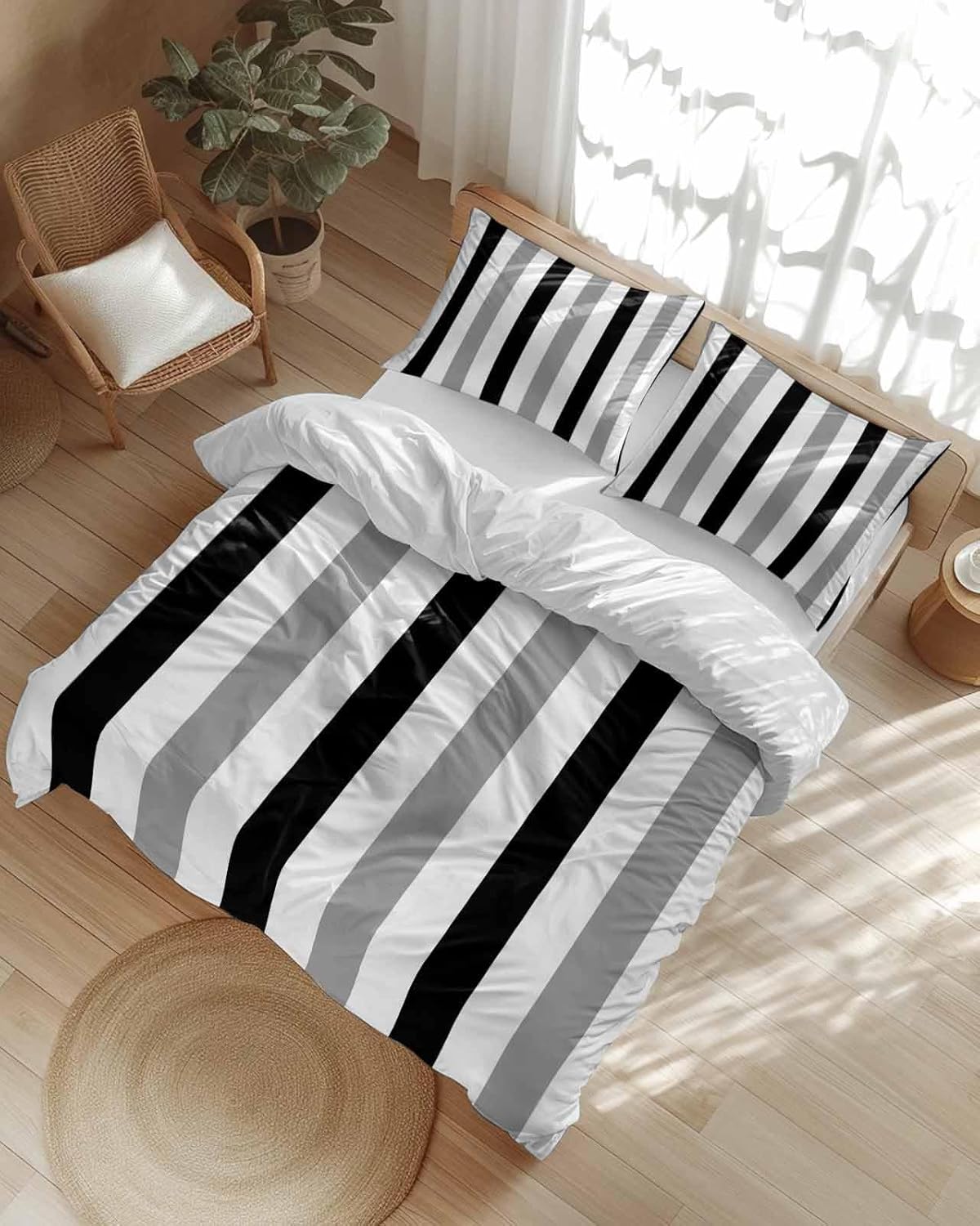 ZOE GARDEN Grey Black Duvet Cover Queen Set 3 Piece