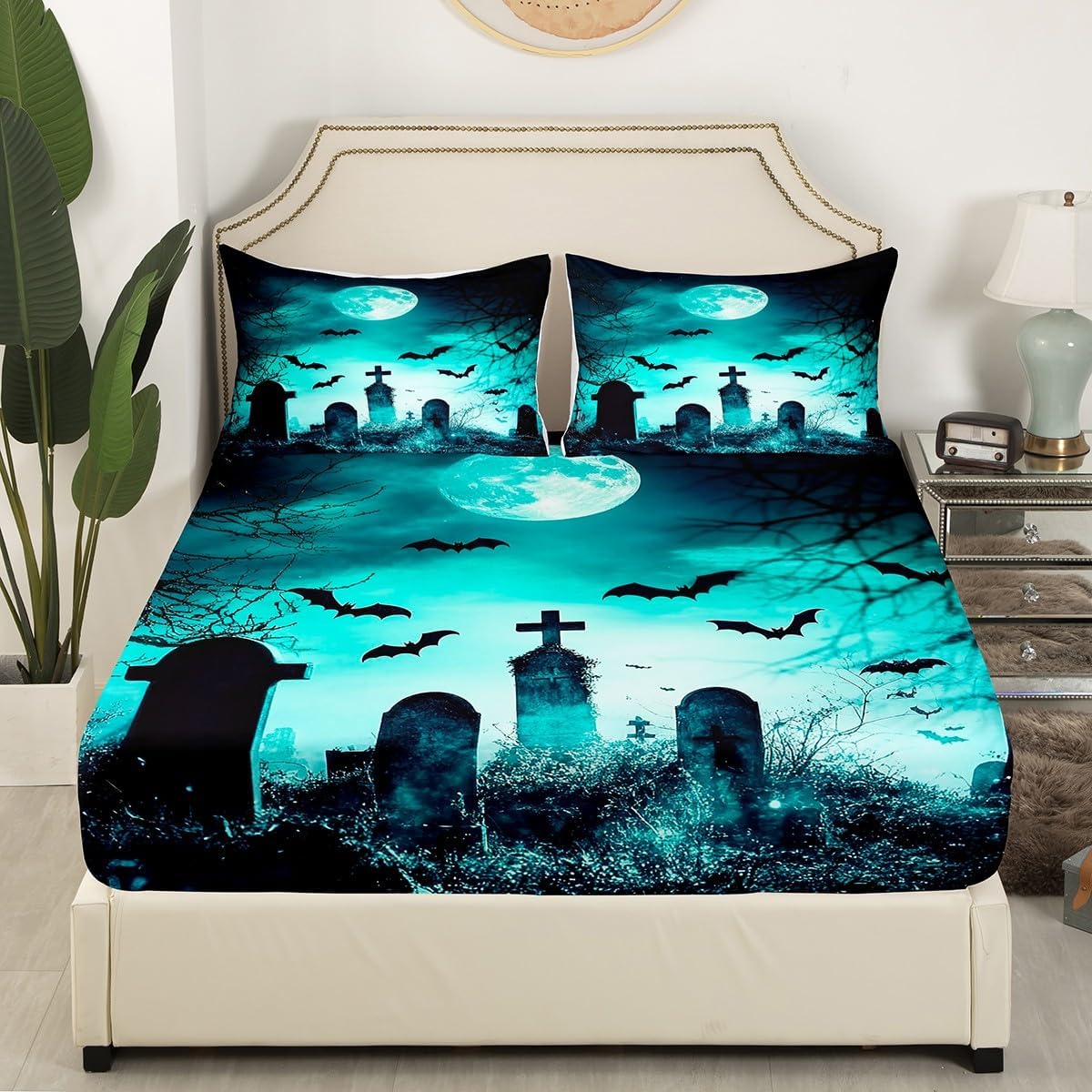Feelyou Galaxy Moon Bed Sheet Set Queen Size