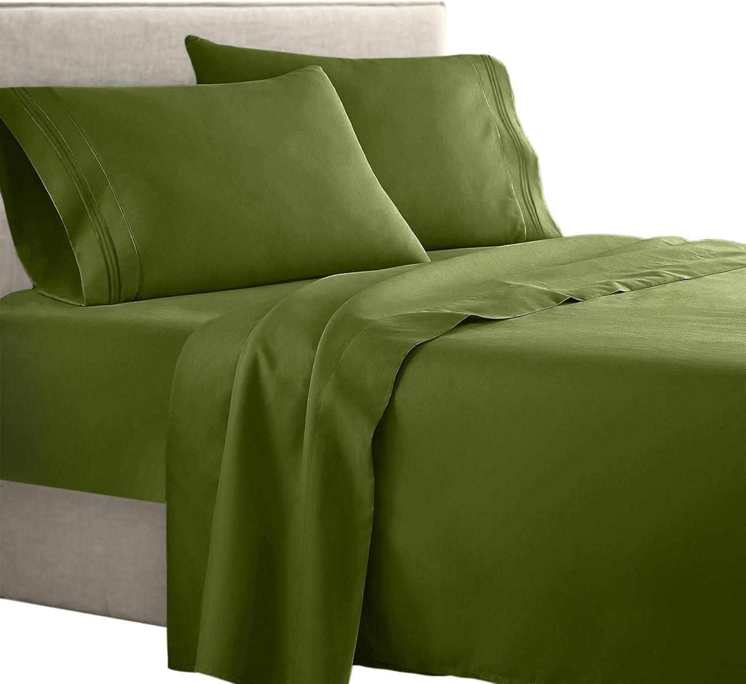 Clara Clark Supreme 1500 4pc Queen Bed Sheet Set - Calla Green
