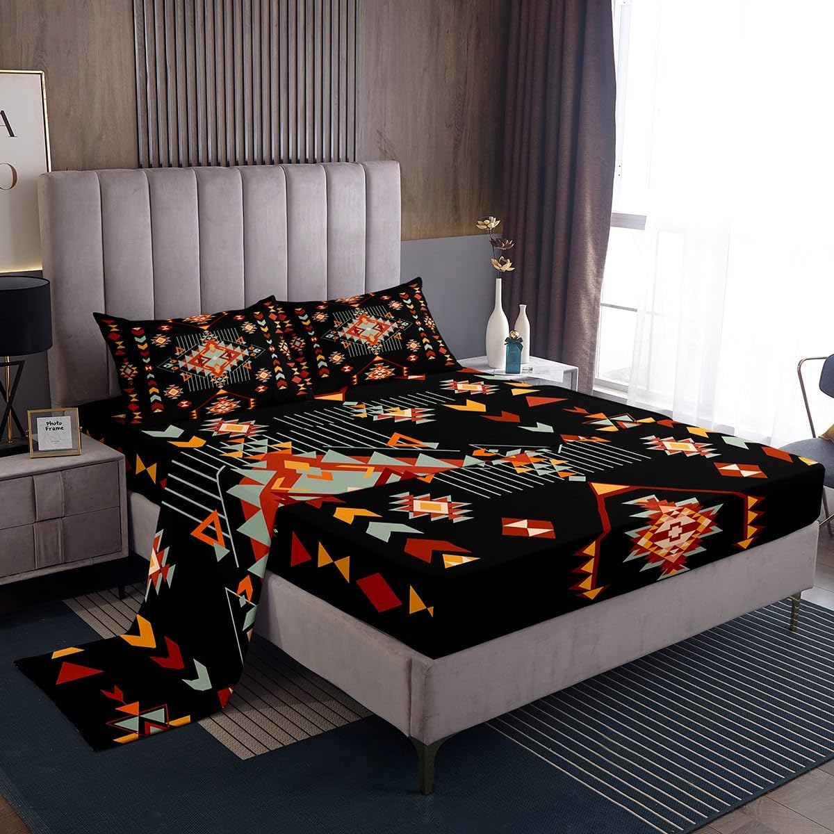 Feelyou Geometric King Size Sheet Set 4Pcs
