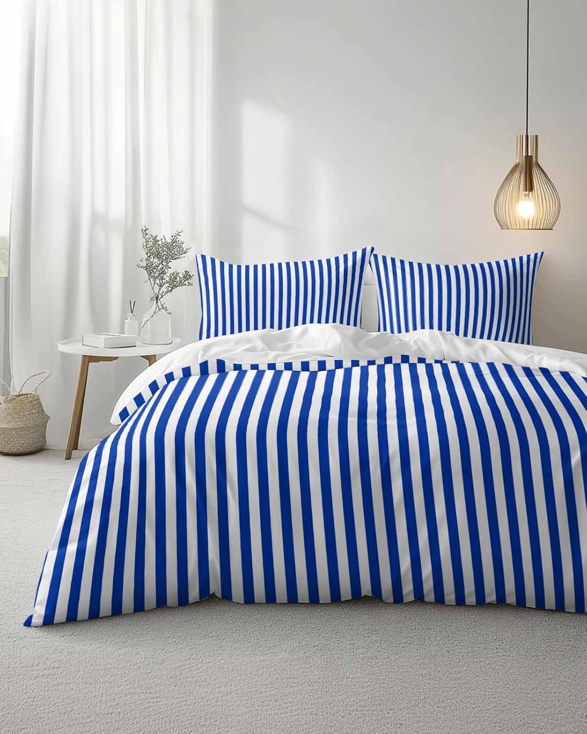ZOE GARDEN Navy Blue Stripe Duvet Cover Set 3 pcs