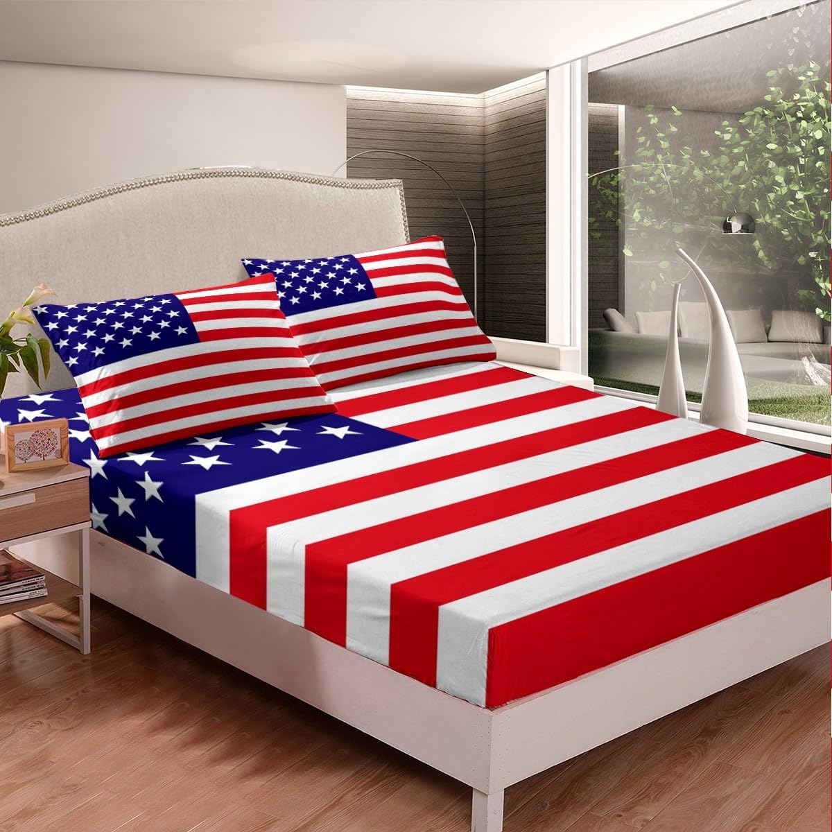 Feelyou 3D Printed American Flag King Sheet Set