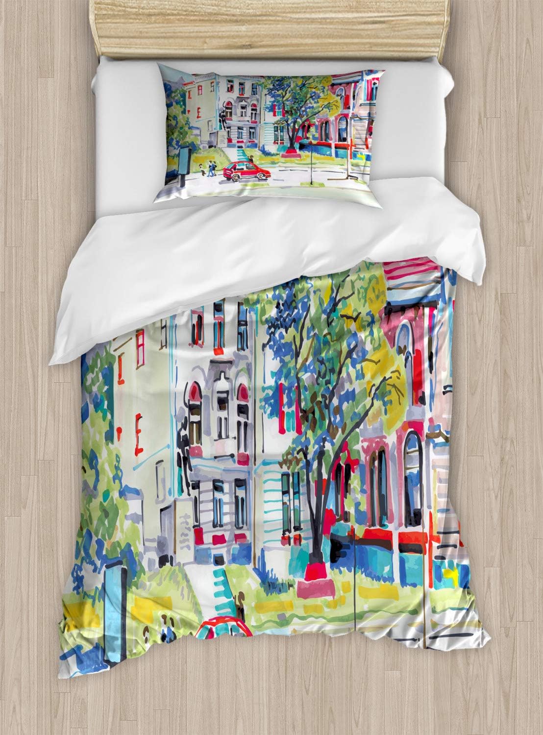 Ambesonne European Town Scene Duvet Cover Set