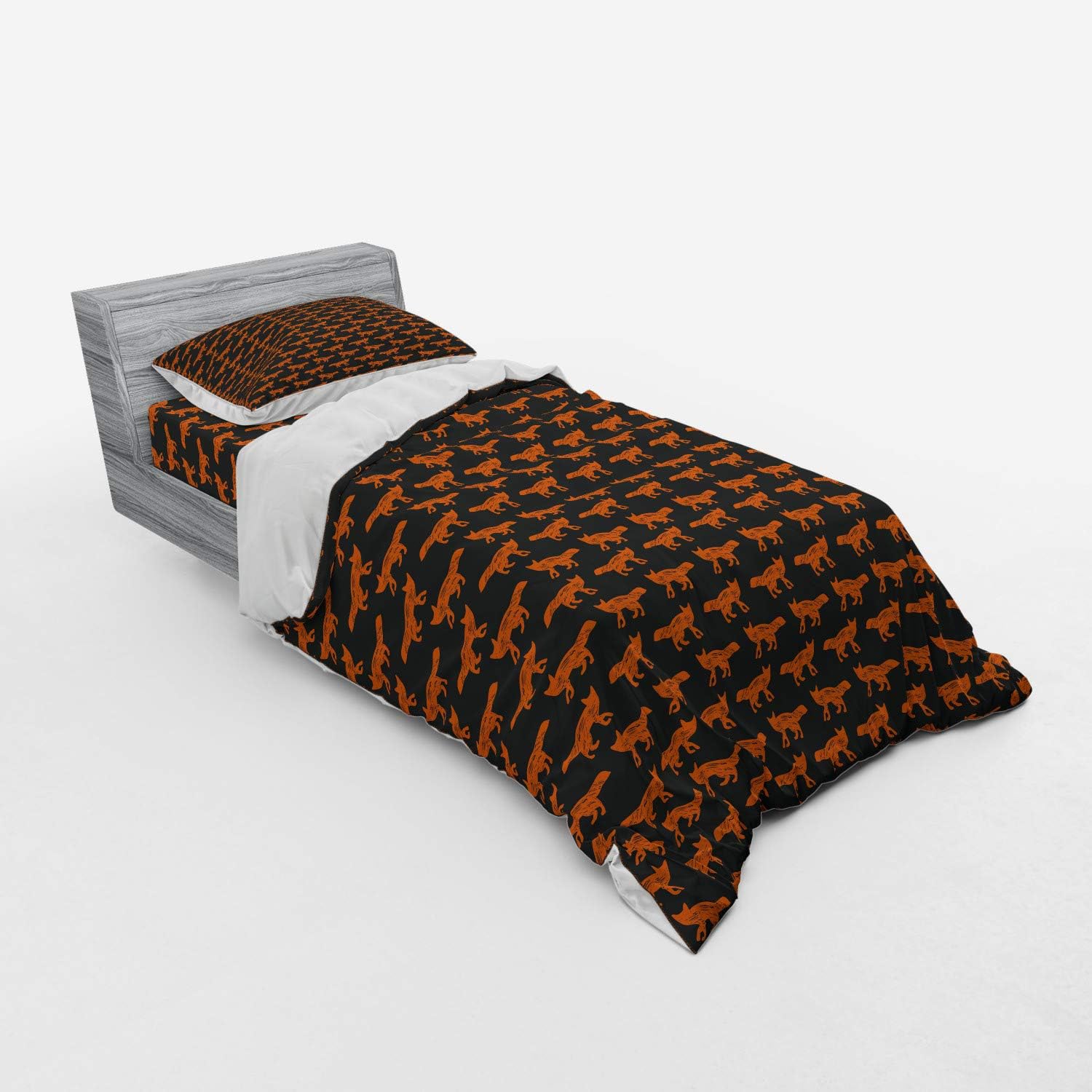 Ambesonne Fox Duvet Cover Set - Twin Size Orange Charcoal Grey