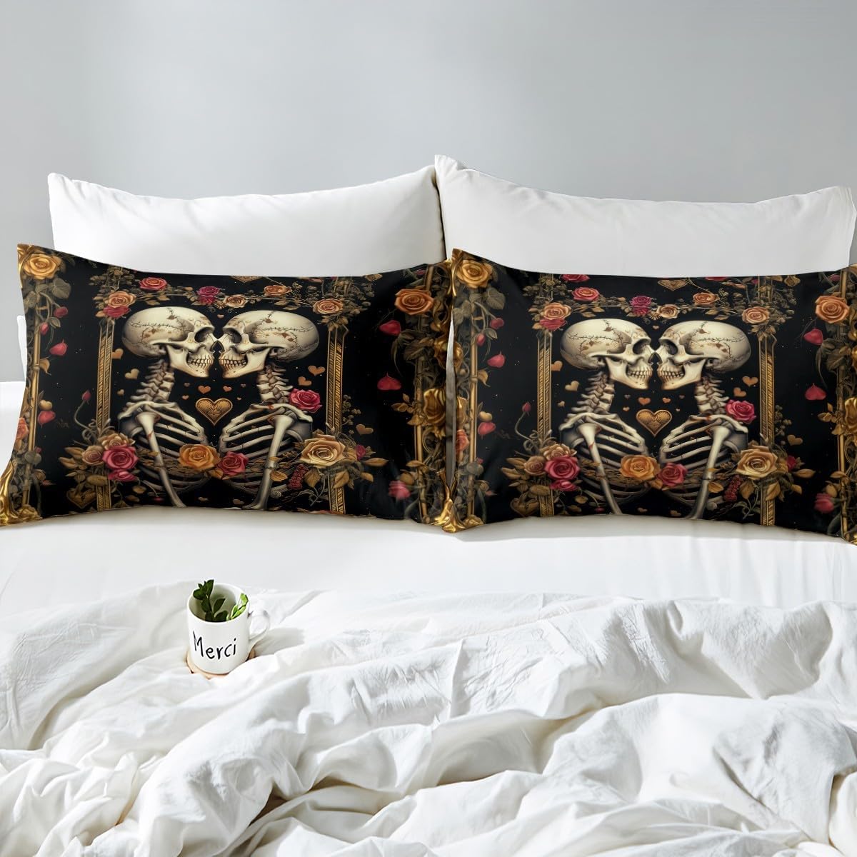 Manfei Twin Size Skeleton Sheet Set with Pillowcase