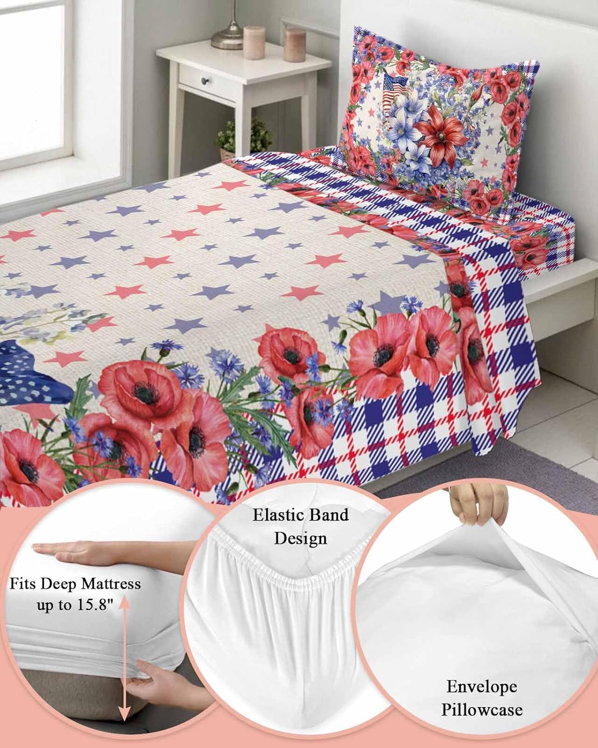 Boanket 4th of July Floral Twin XL Sheet Set 1