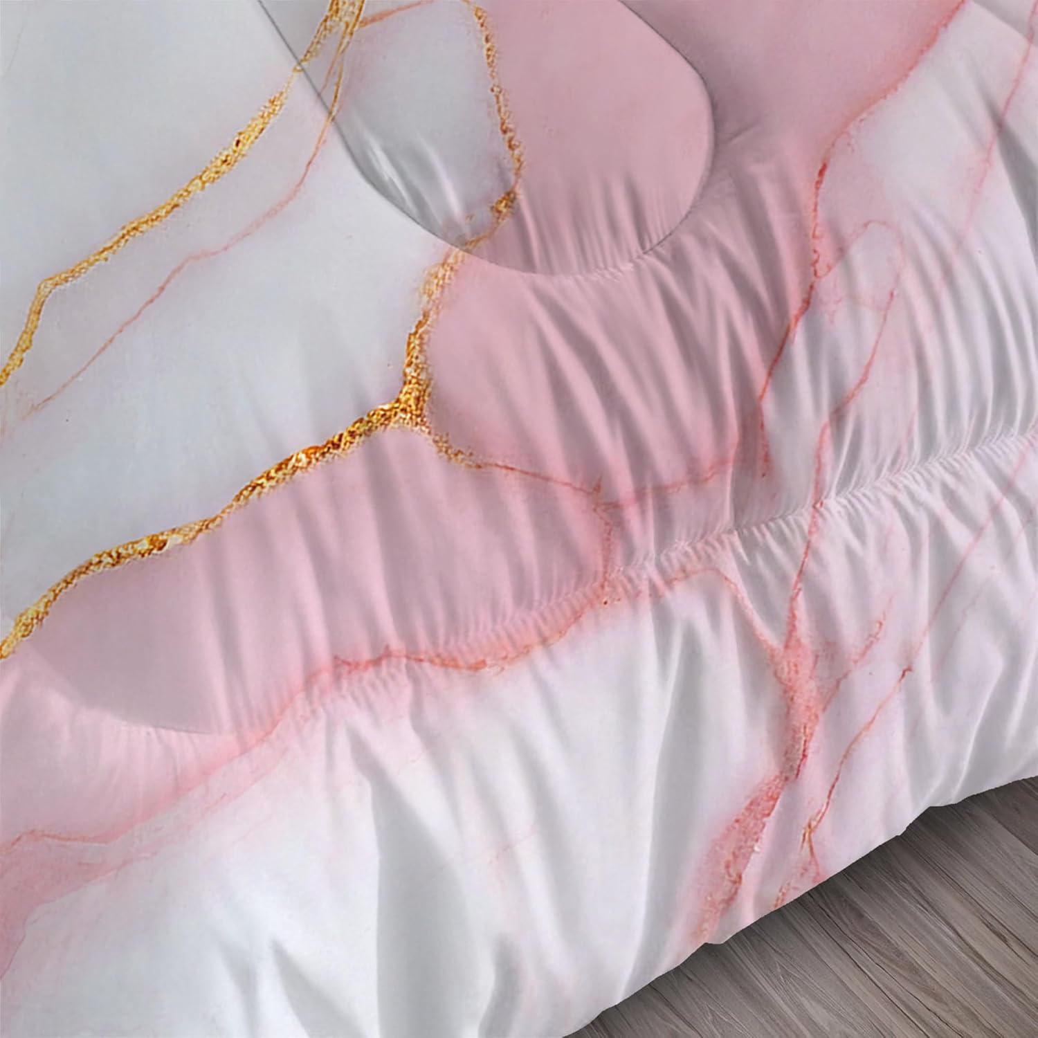 Marble Comforter Set King Size Pale Pink Chic Gold