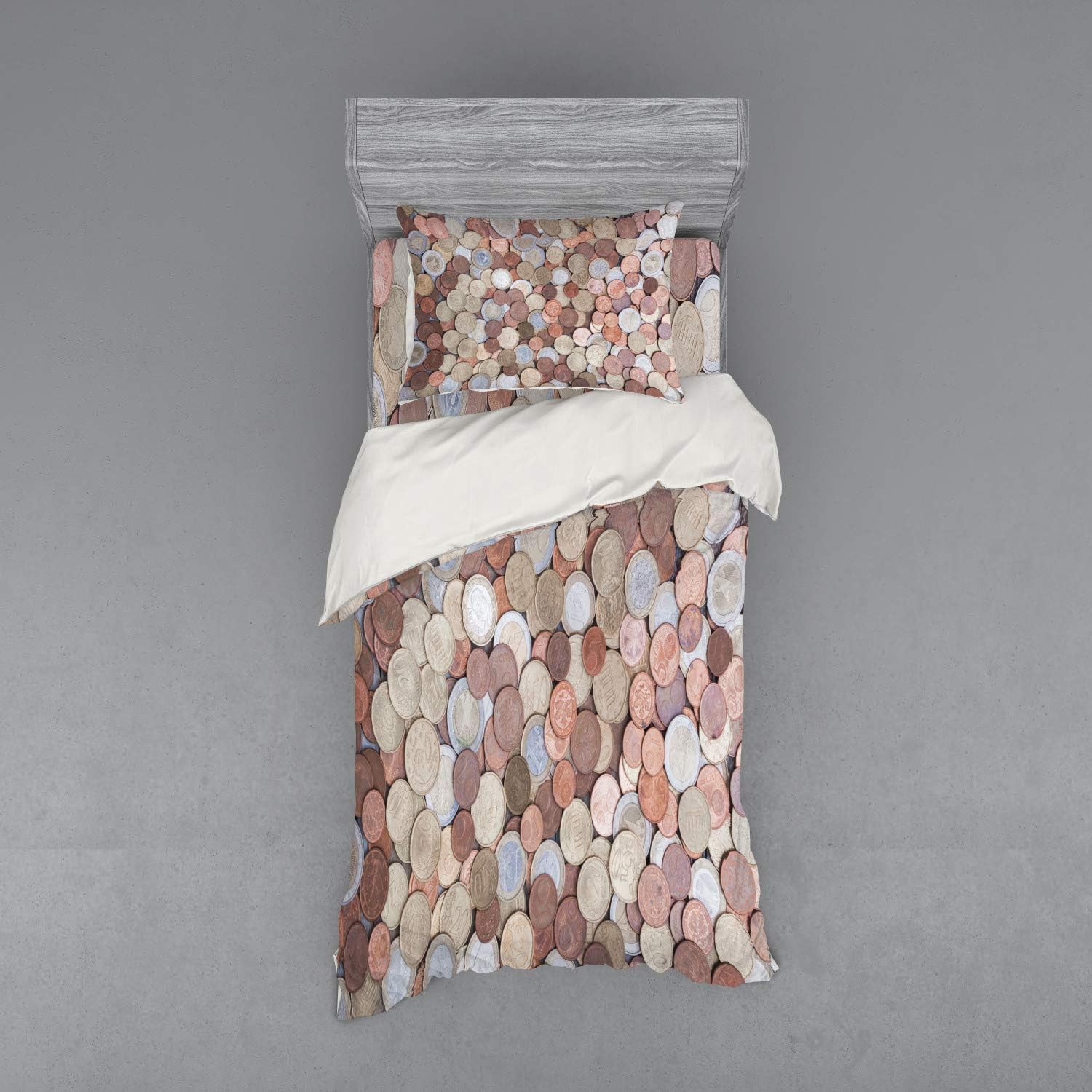 Ambesonne Money Duvet Cover Set Twin XL Umber Grey Yellow