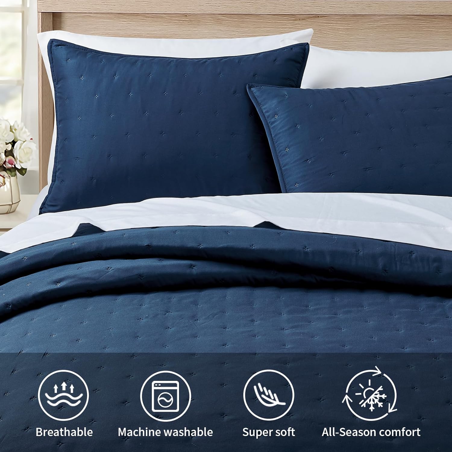 BOURINA Ultrasonic 3-Piece KingCK Quilt Set - Navy