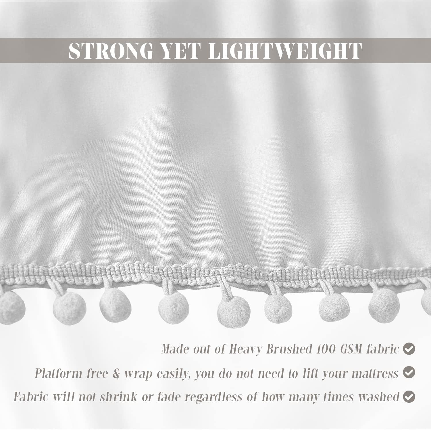 Elegant Comfort Pom-Pom Bed Skirt 16inch Drop Queen King