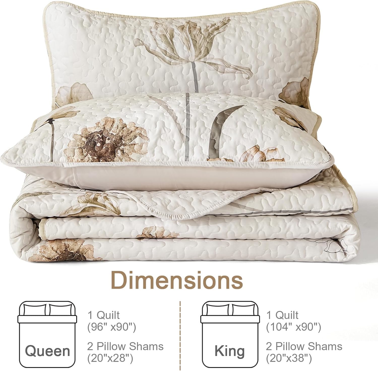 WONGS BEDDING Floral King Quilt Set 3 Piece