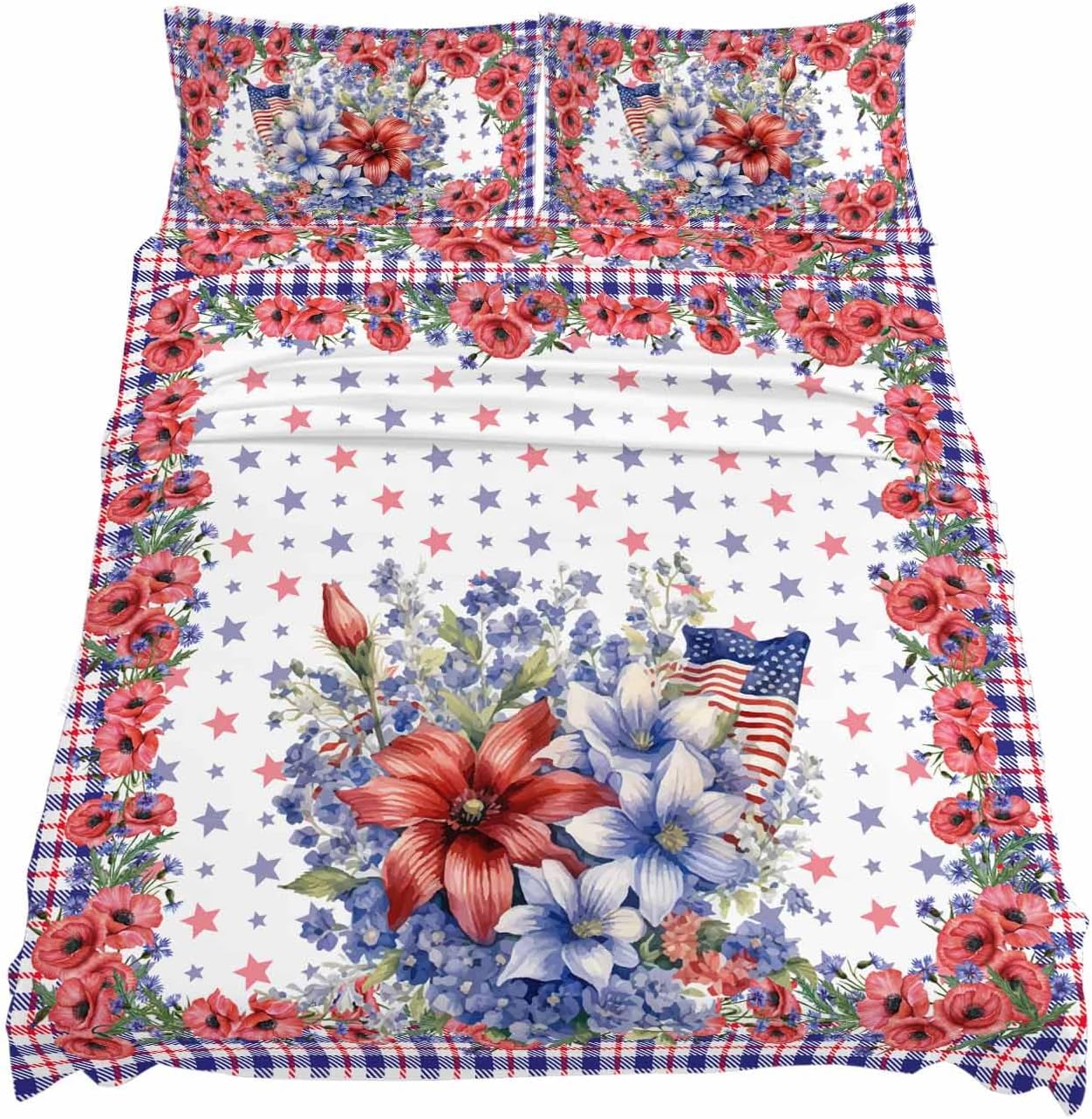 Boanket 4th of July Floral Full Sheet Set 4 Piece