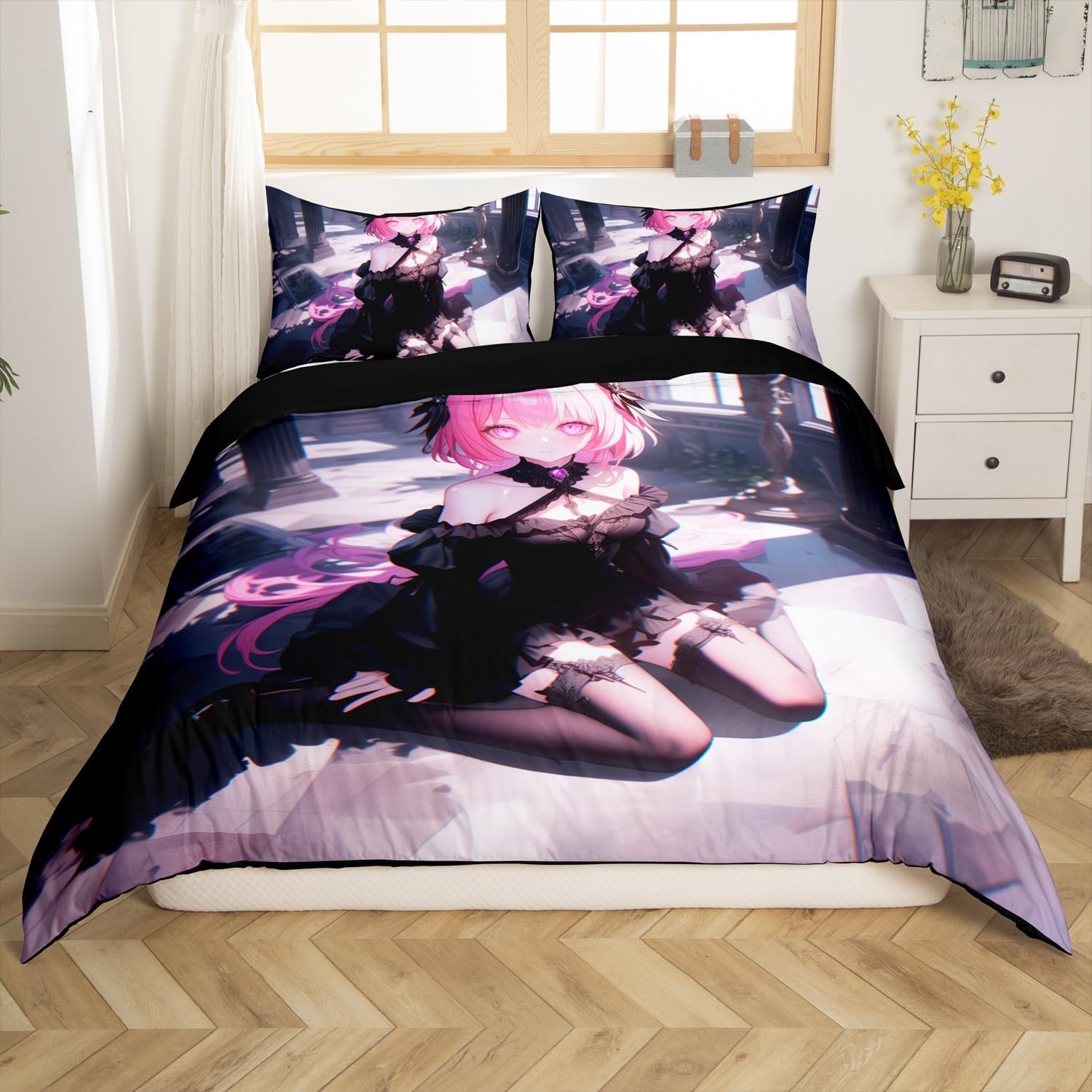 Manfei Kawaii Princess Duvet Cover Set Twin Size 2Pcs