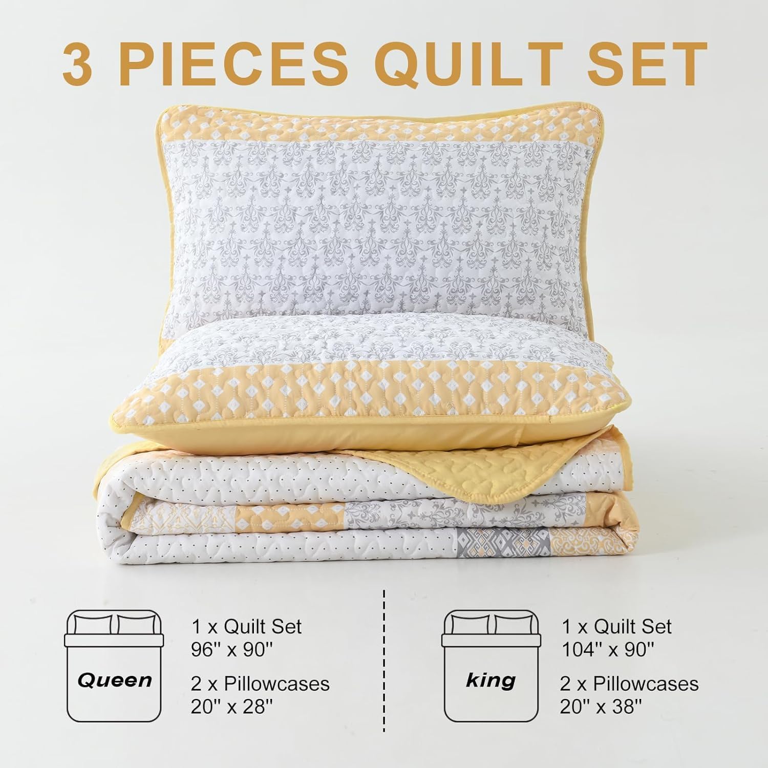 WONGS BEDDING Boho Yellow Stripe Quilt Set Twin Size 2 Piece
