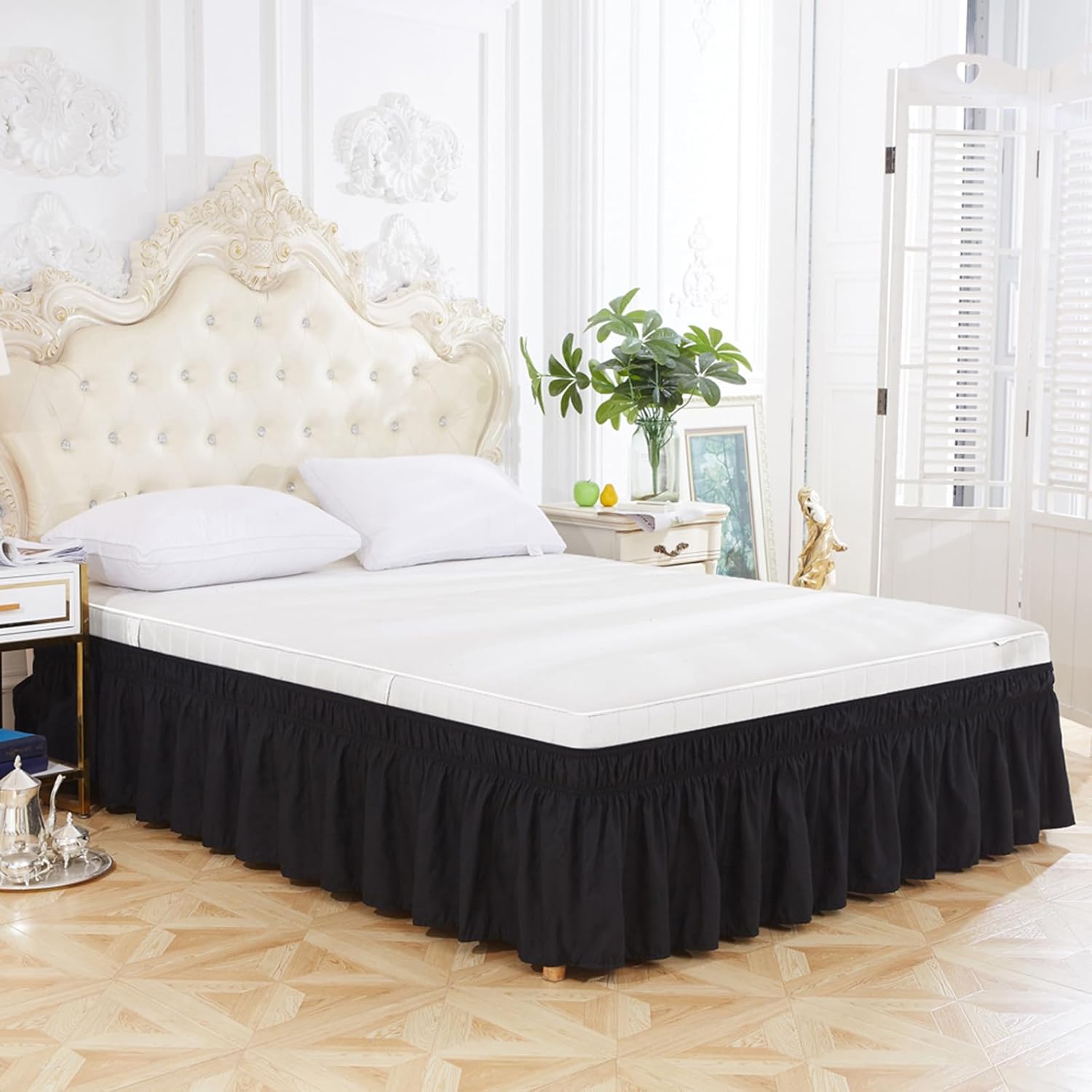 Hiseng Bed Skirt 15 Inch Drop Adjustable Elastic
