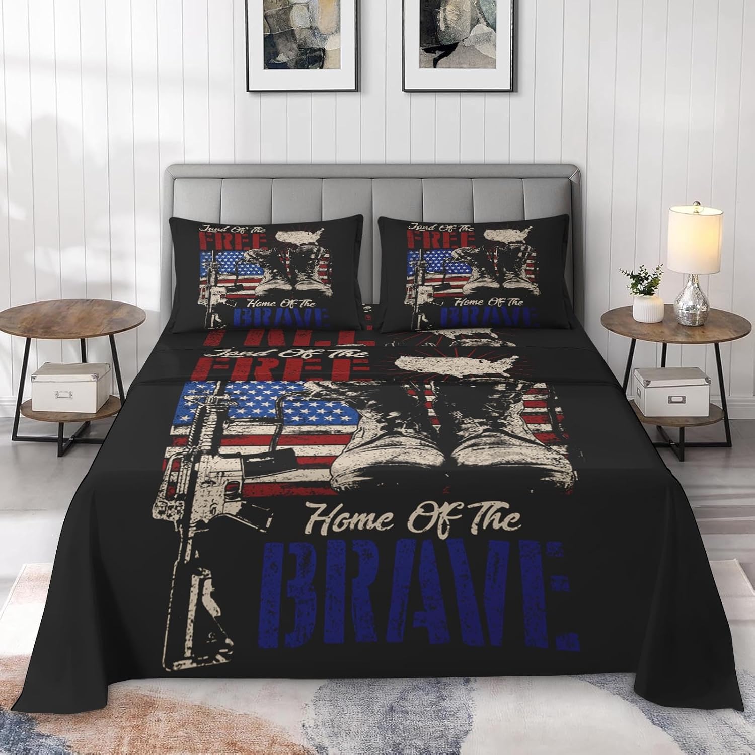 Pamnest King Size Bed Sheet Set with American Flag Design 1