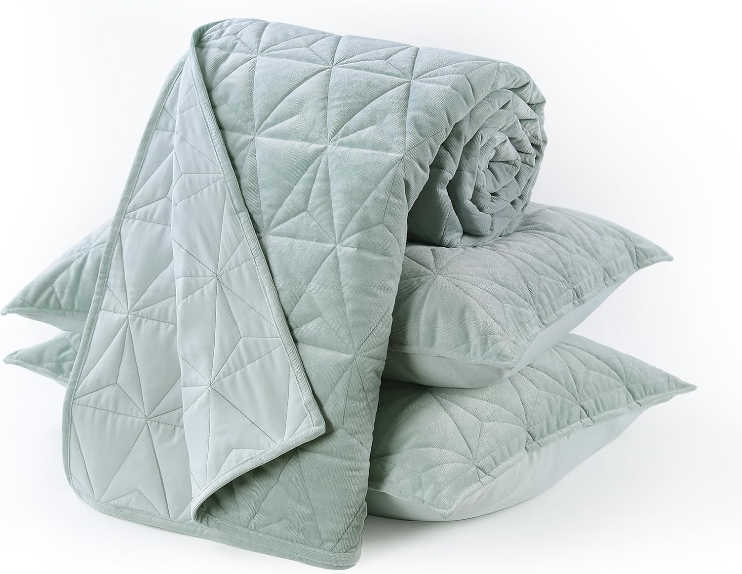 KASENTEX Velvet Oversized Cal King Quilt Set Mint Green