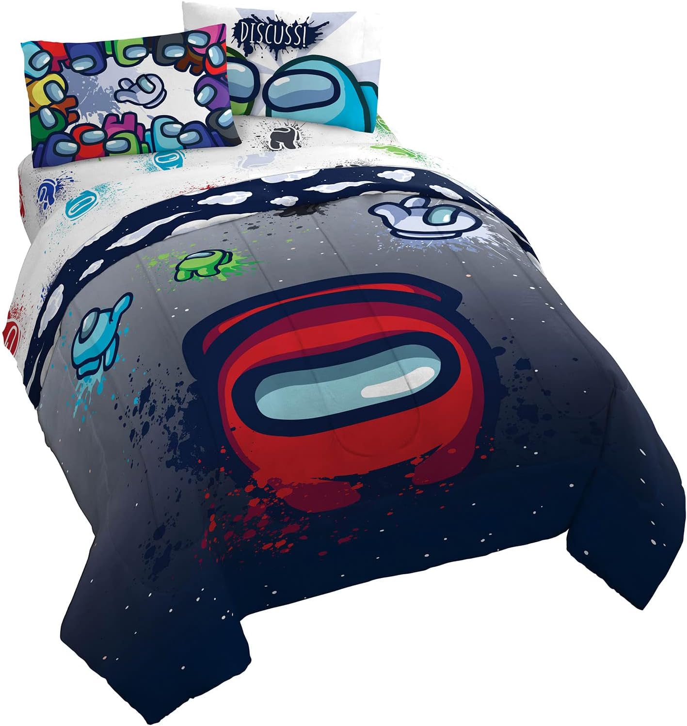 Jay Franco Among Us Space Splatter 5 Piece Queen Bed Set 1