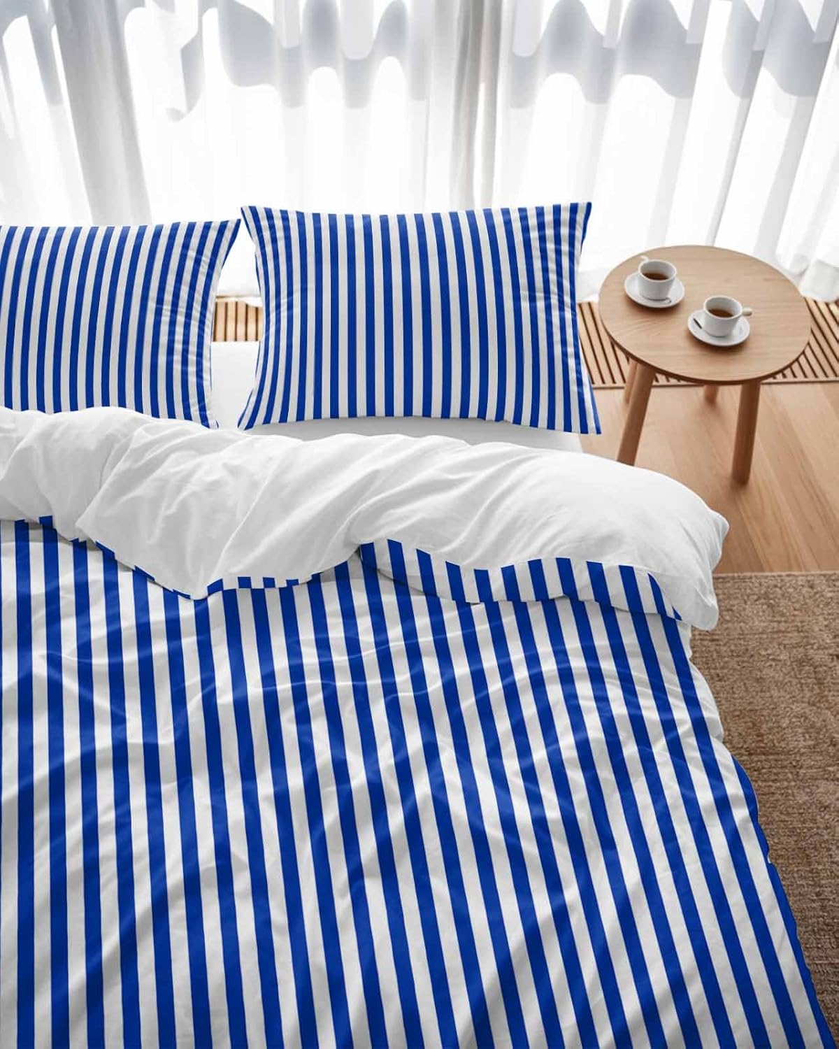 ZOE GARDEN Navy Blue Stripe Duvet Cover Set 3 pcs