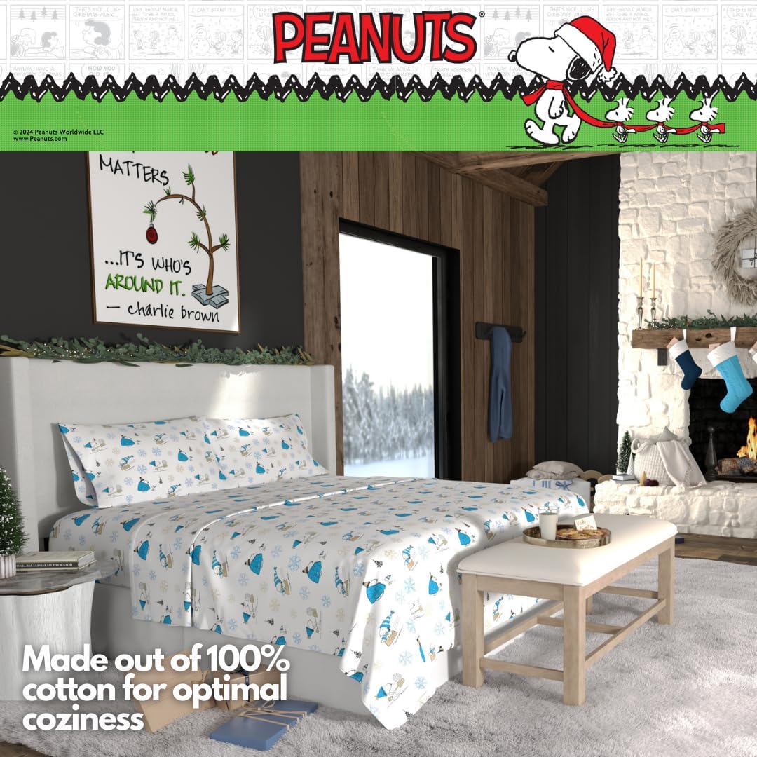 Franco Peanuts Snoopy Puffer Flannel Sheet Set King