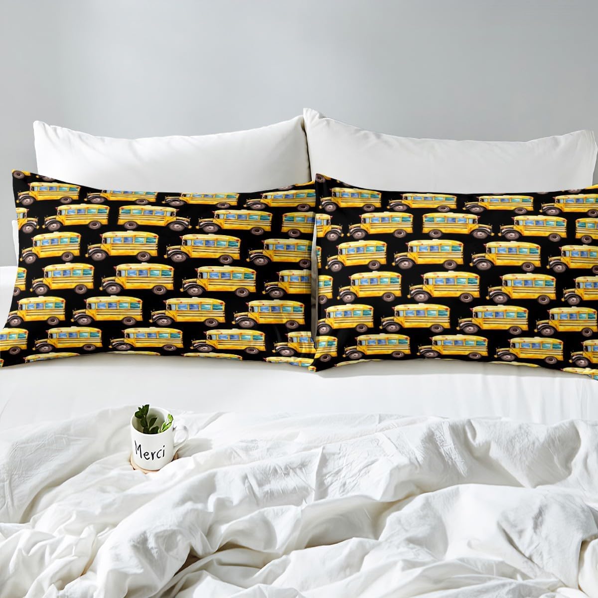 Erosebridal Yellow School Bus Bed Sheet Set King Size 1
