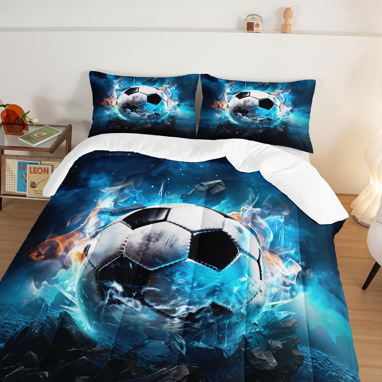 UEVBF Soccer Comforter Set Queen Size with Football Design