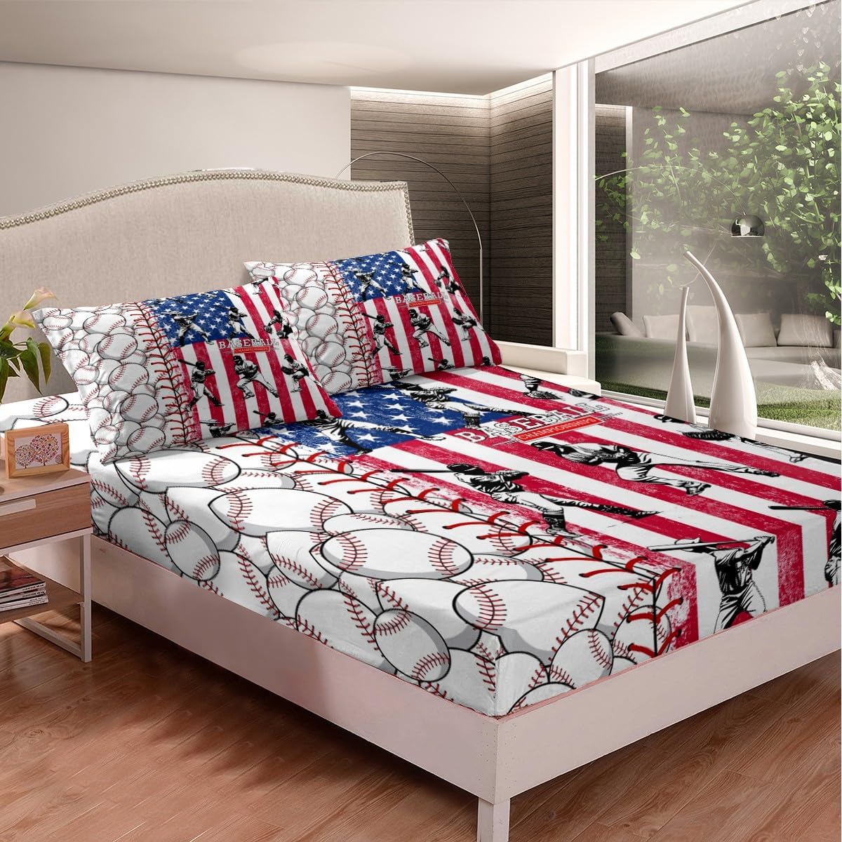 Erosebridal Baseball Bat Flag Fitted Sheet Set