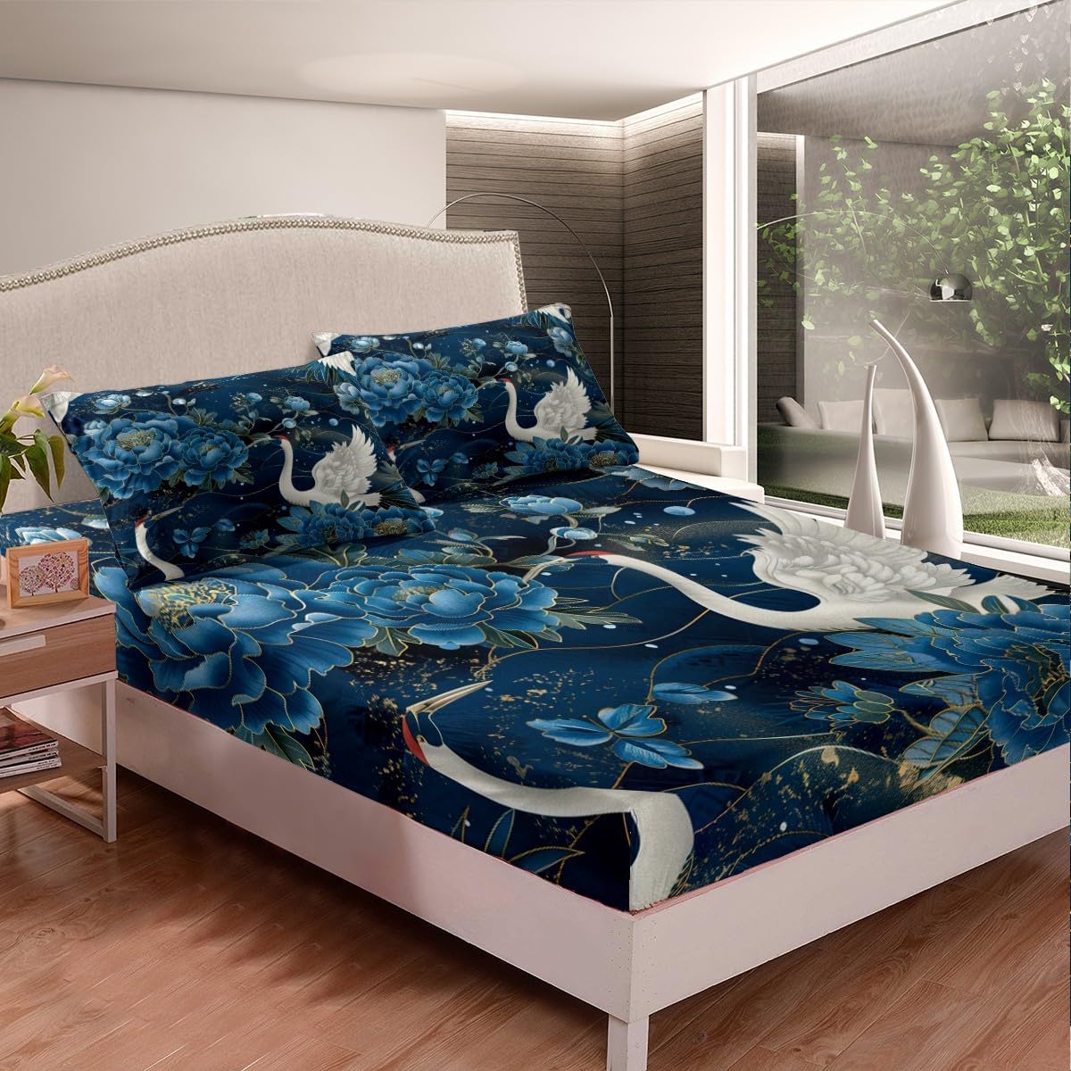 Feelyou Kids Japanese Cranes King Size Sheet Set
