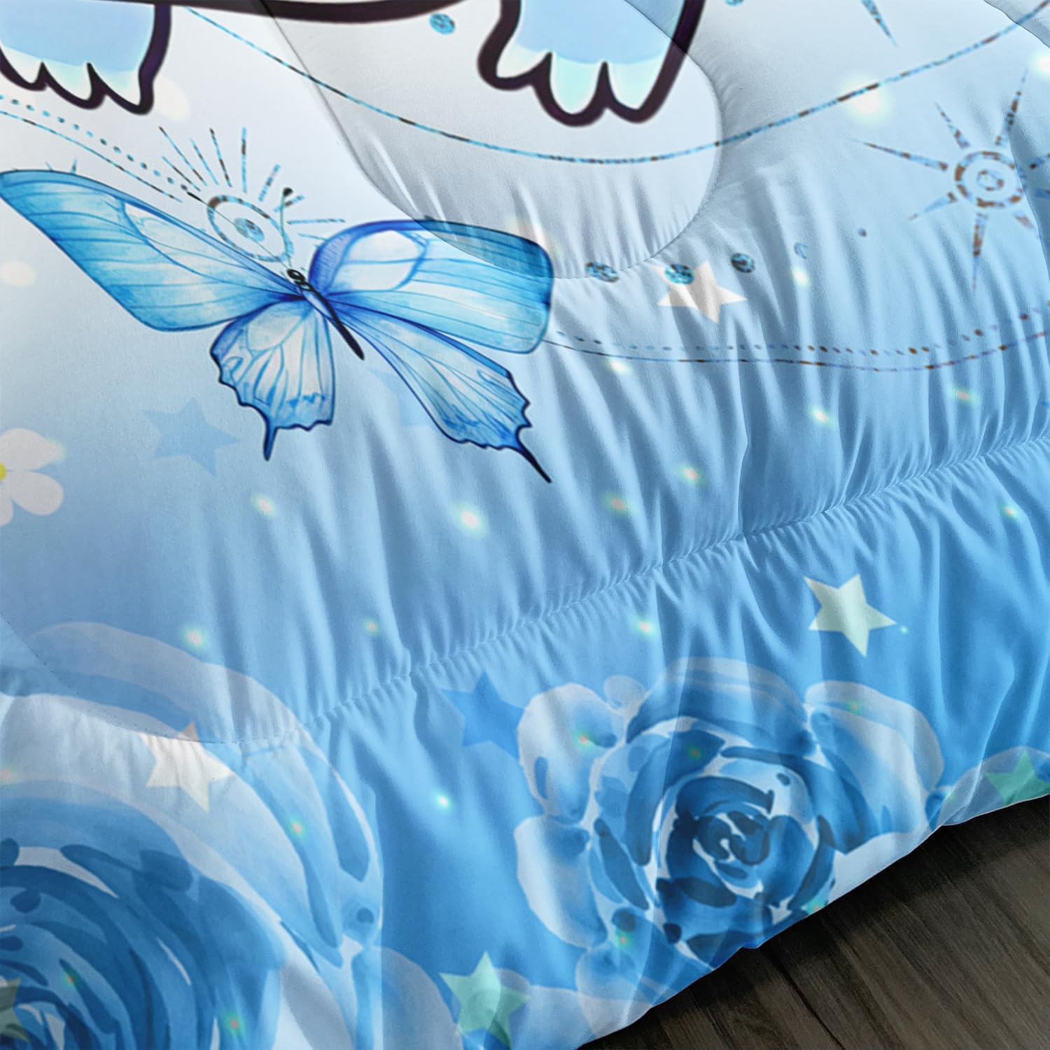 AILONEN Axolotl Comforter Set Queen Size Kawaii Blue Print Bedding