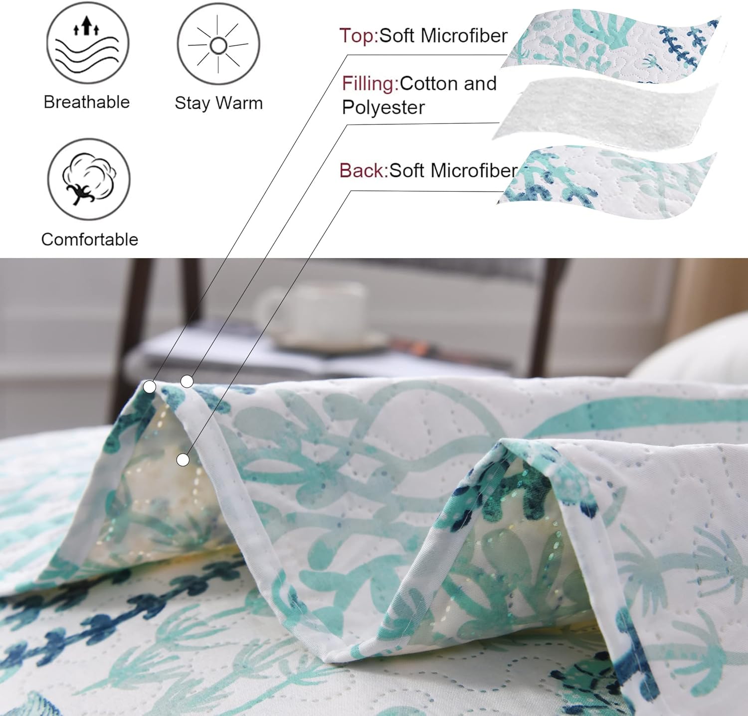 Jessy Home Queen Size Beach Bedspread Set