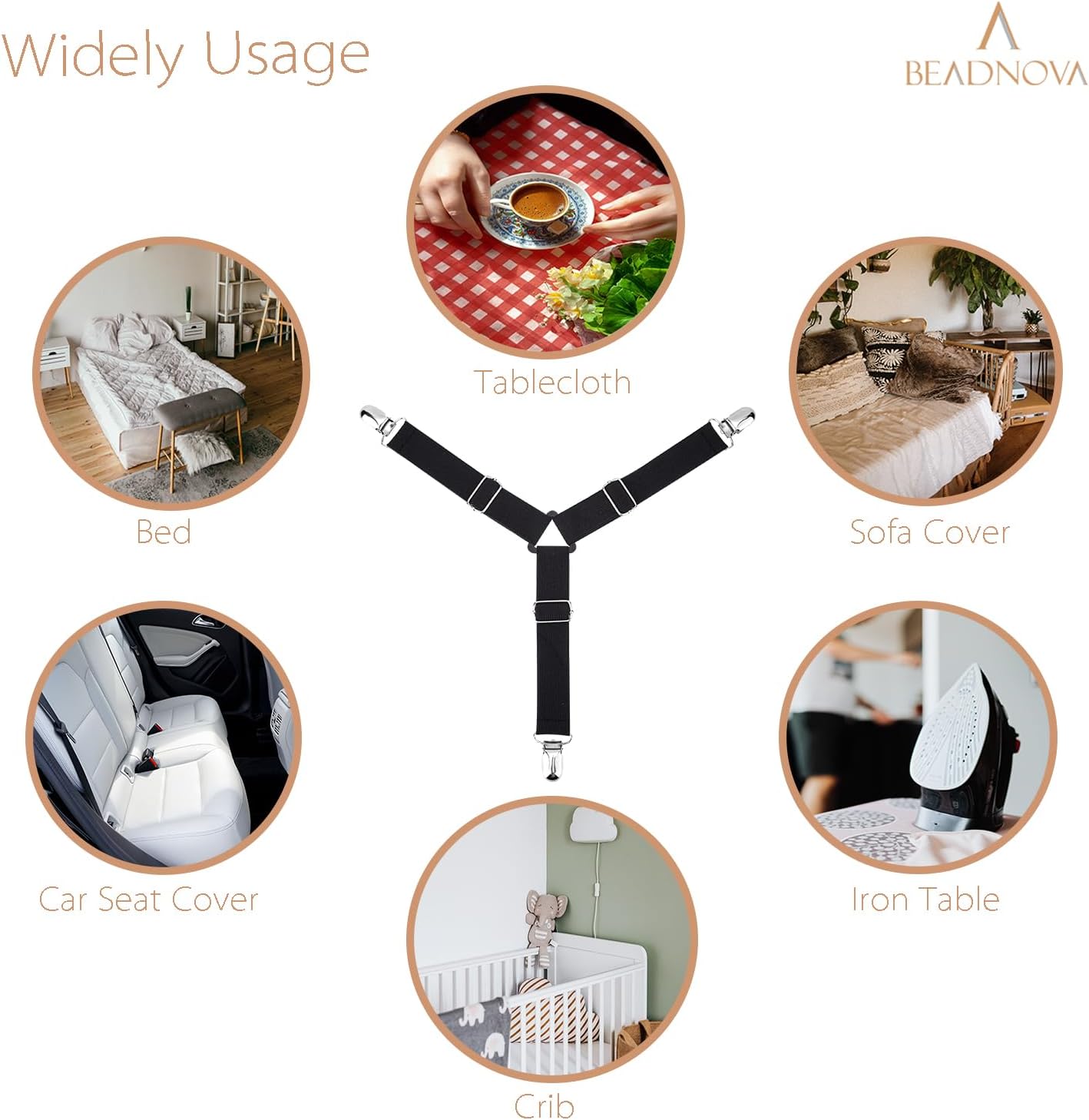 BEADNOVA Adjustable Bed Sheet Straps 4Pcs