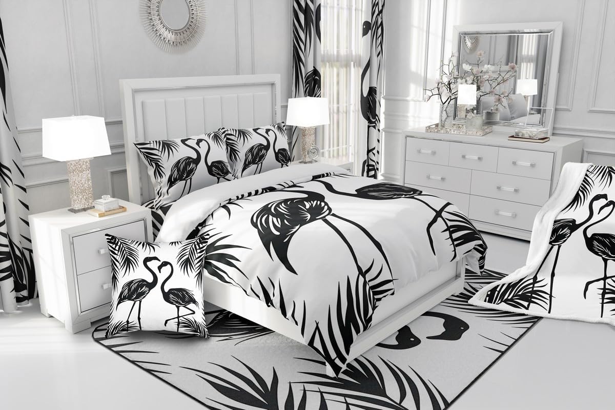 Erosebridal Flamingo Bedspread Set King Size Black and White